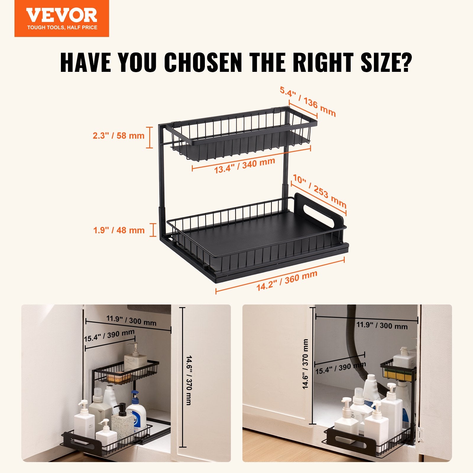 Kitchen & Bathroom DIY: VEVOR 2-Tier Wire Pull Out Cabinet Under Sink Organizer 10.7"x14.2" Drawer Basket
