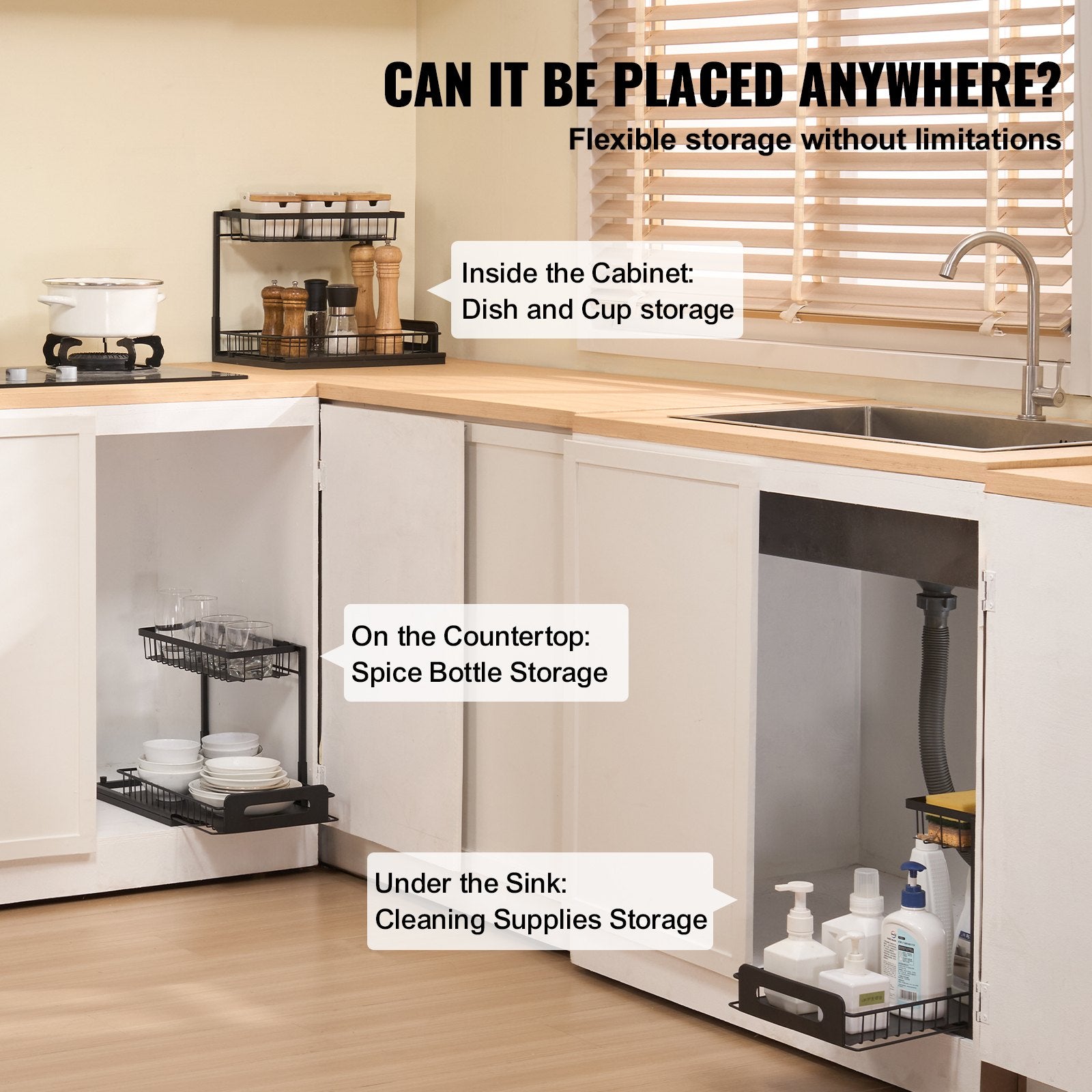 Kitchen & Bathroom DIY: VEVOR 2-Tier Wire Pull Out Cabinet Under Sink Organizer 10.7"x14.2" Drawer Basket