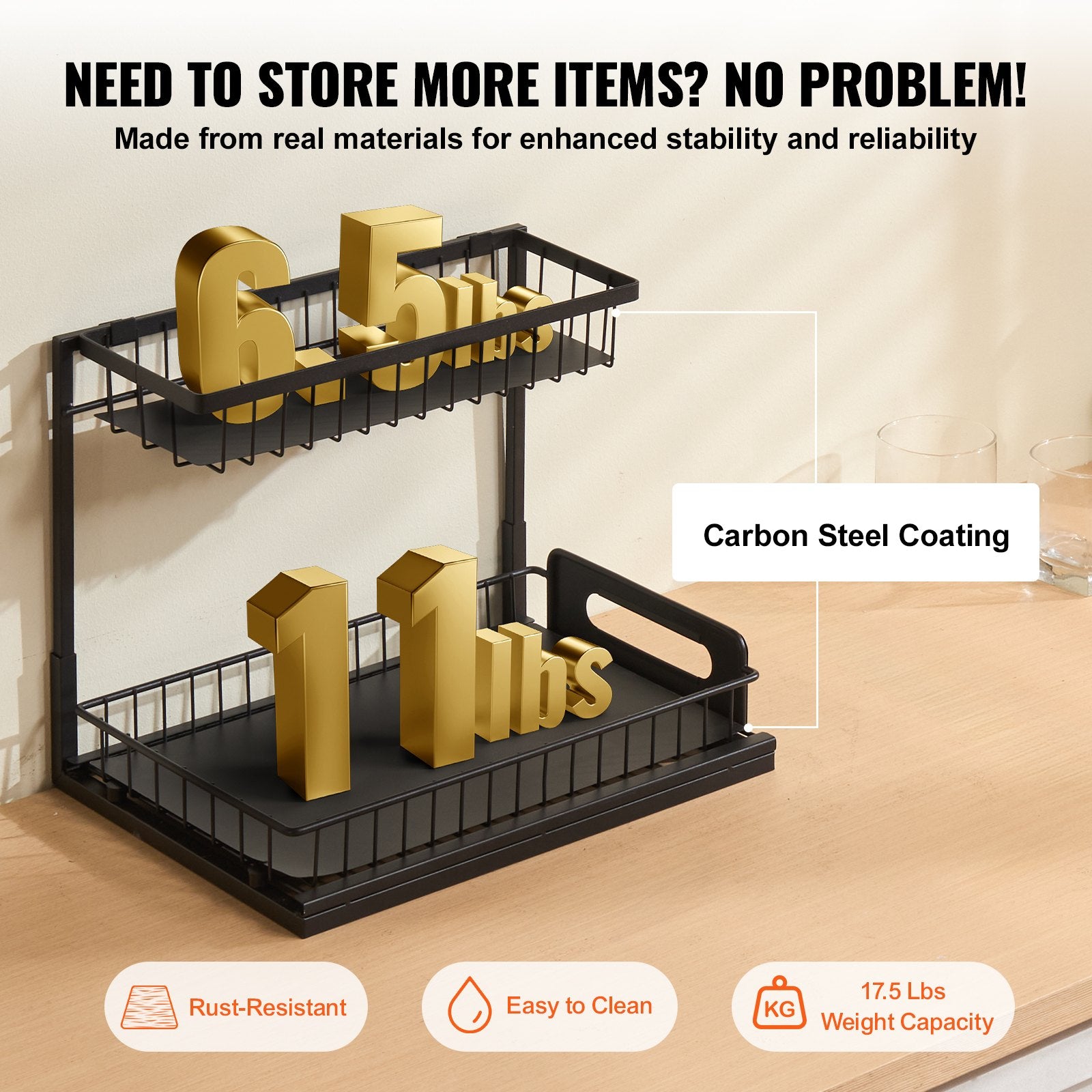 Kitchen & Bathroom DIY: VEVOR 2-Tier Wire Pull Out Cabinet Under Sink Organizer 10.7"x14.2" Drawer Basket