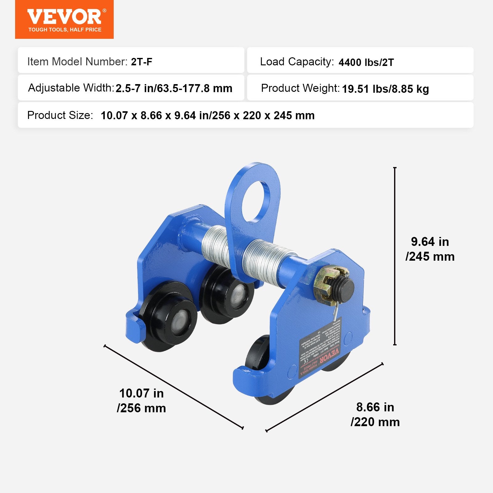 Table Lamps: VEVOR Manual Trolley, 2 Ton Load Capacity, Push Beam Trolley with Dual Wheels, Adjustable for I-Beam Flange Width 63.5 mm to 177.8 mm, Heavy Duty Alloy Steel Garage Hoist for Straight Curved I Beam