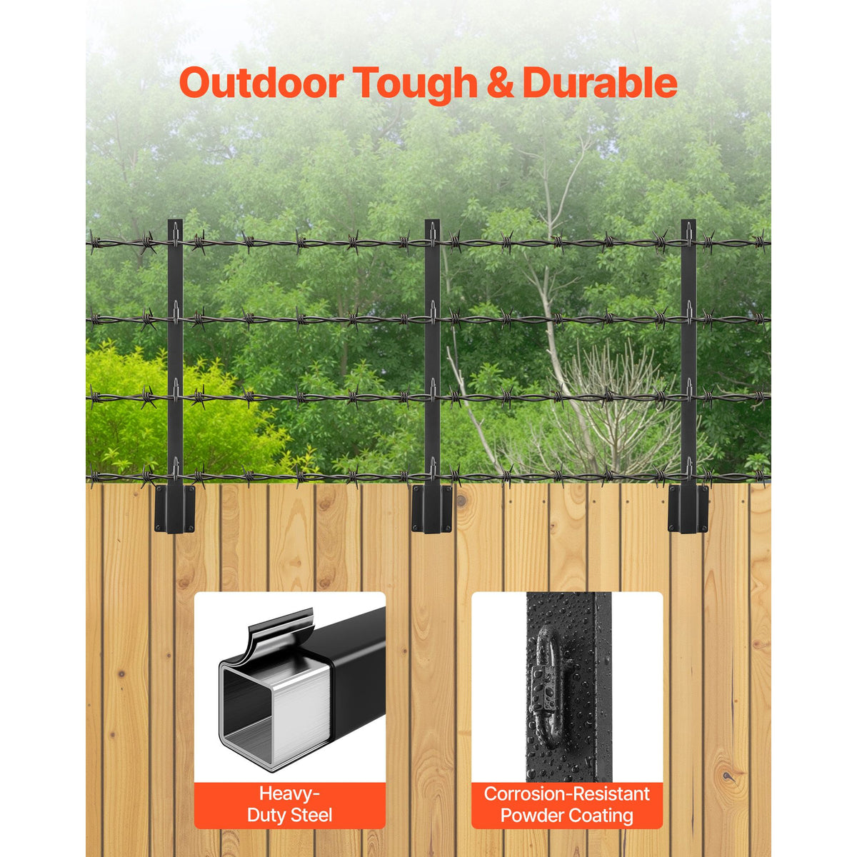 Fence Post Extender, 8 Packs 605 mm Barbed Wire Arm, Sturdy Steel Fence Height Extender, Flat or Surface Mounted Barbed Wire Extension Arms, Protect Privacy and Prevent Pets Jumping Off