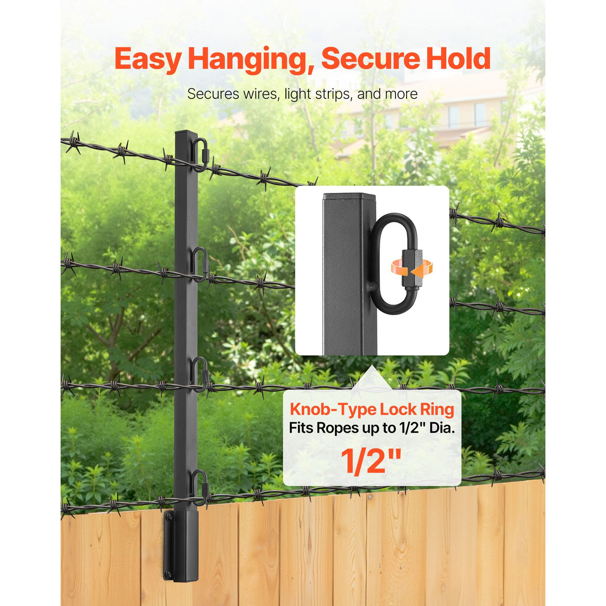 Fence Post Extender, 8 Packs 605 mm Barbed Wire Arm, Sturdy Steel Fence Height Extender, Flat or Surface Mounted Barbed Wire Extension Arms, Protect Privacy and Prevent Pets Jumping Off
