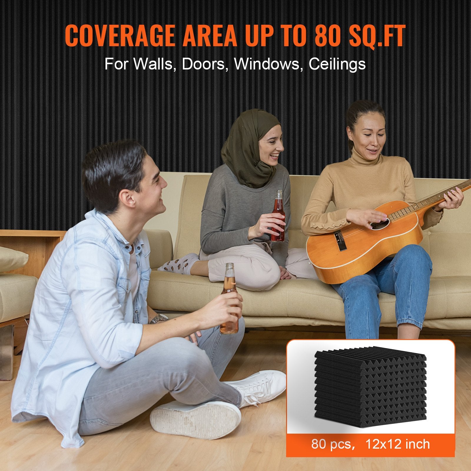 Audio Accessories: VEVOR Acoustic Foam Panels 80 Pack 12 x 12 x 1 in for Studio Wall and Ceiling