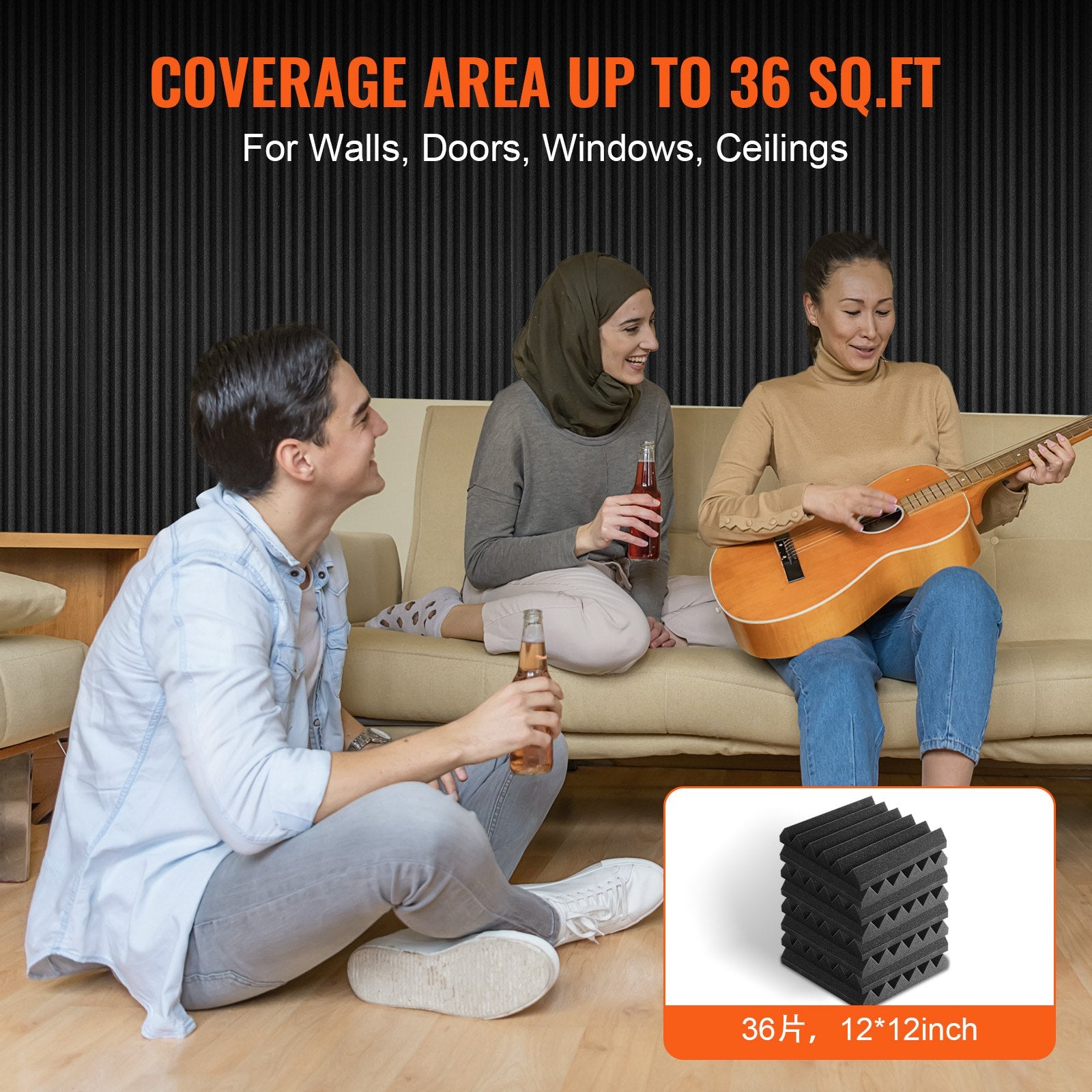 Audio Accessories: VEVOR Acoustic Foam Panels 36 Pack 12 x 12 x 2 in for Studio Wall and Ceiling