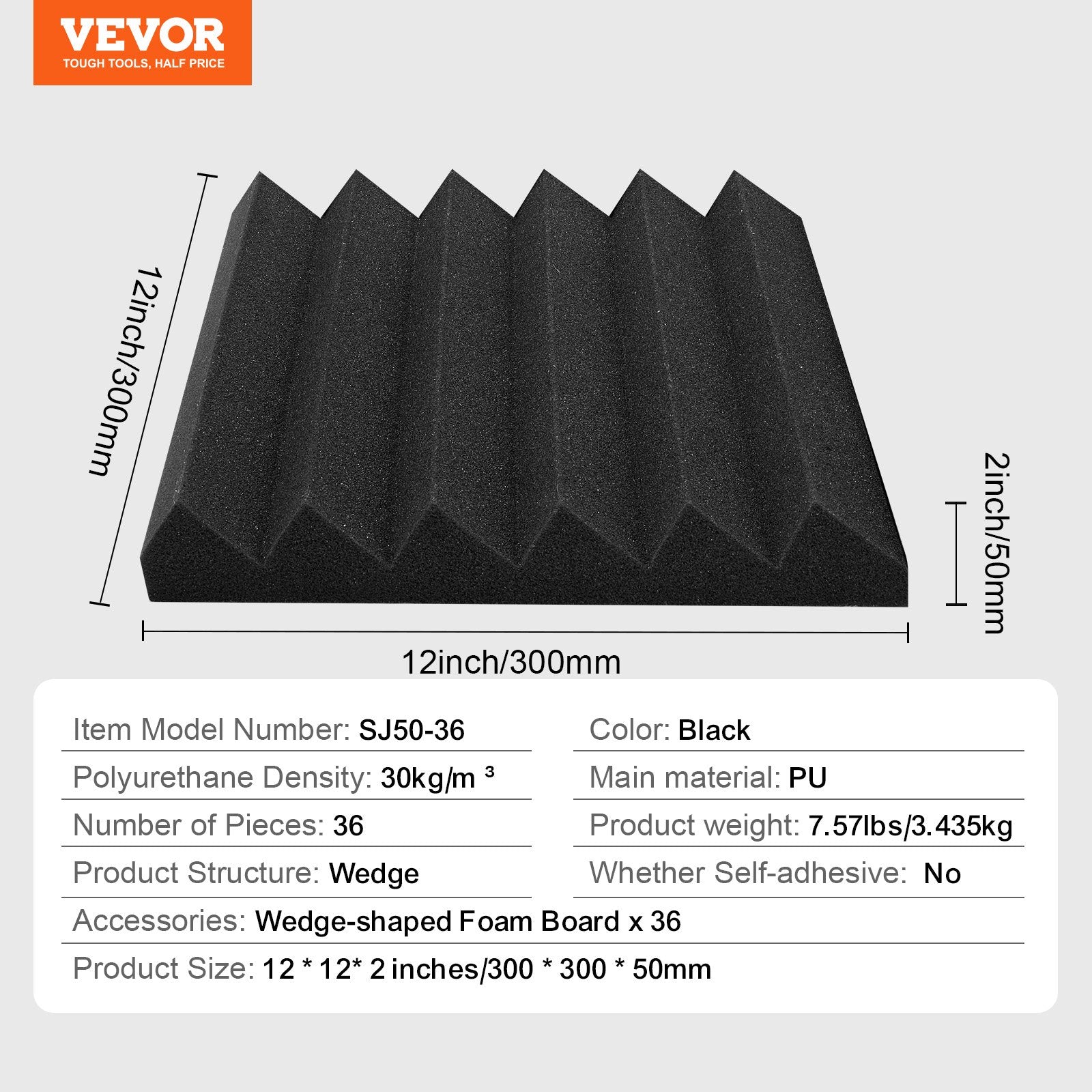 Audio Accessories: VEVOR Acoustic Foam Panels 36 Pack 12 x 12 x 2 in for Studio Wall and Ceiling