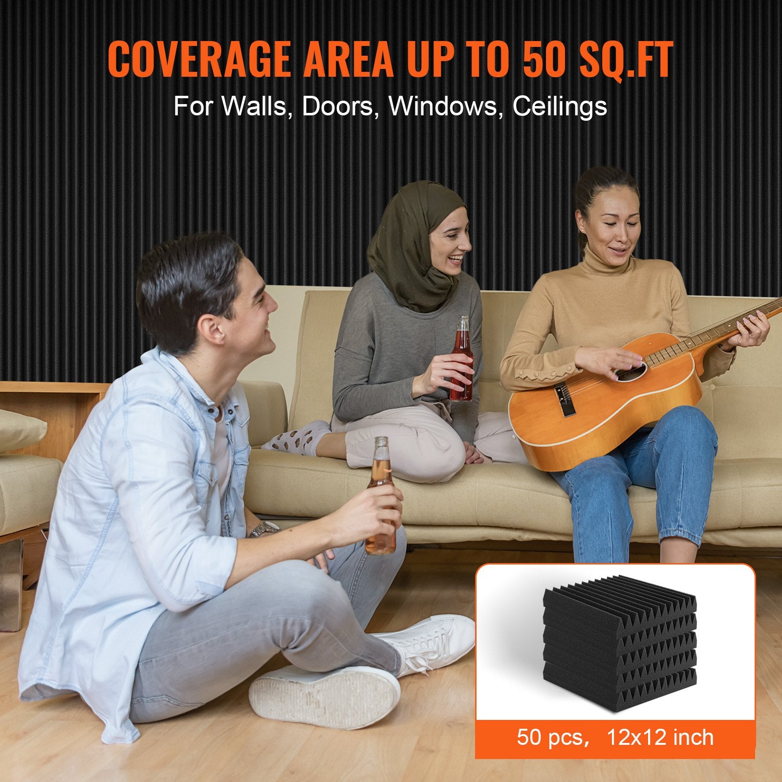 Audio Accessories: VEVOR Acoustic Foam Panels 50 Pack 12 x 12 x 2 in for Studio Wall and Ceiling