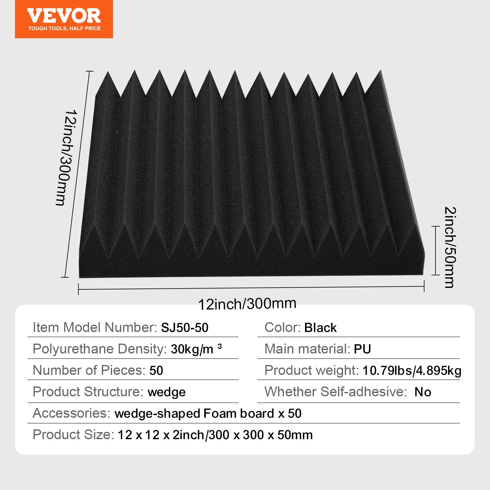 Audio Accessories: VEVOR Acoustic Foam Panels 50 Pack 12 x 12 x 2 in for Studio Wall and Ceiling