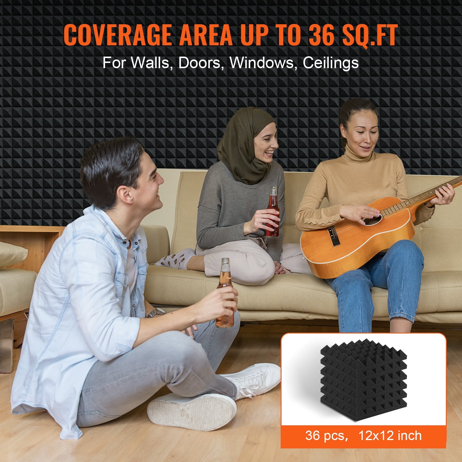 Audio Accessories: VEVOR Acoustic Foam Panels 36 Pack 12 x 12 x 2 in for Studio Wall and Ceiling
