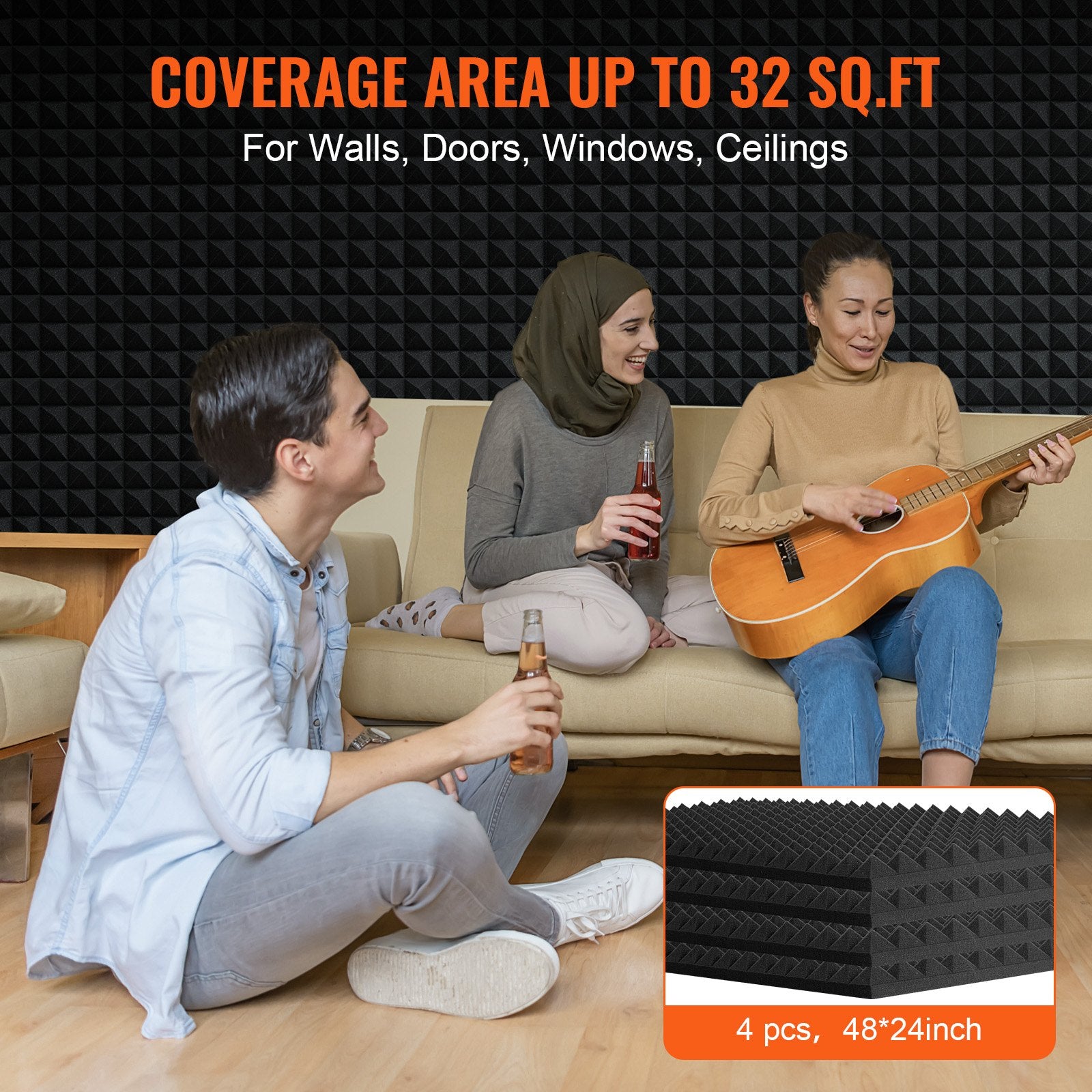 Audio Accessories: VEVOR Acoustic Foam Panels 4 Pack 48 x 24 x 2 in for Studio Wall and Ceiling