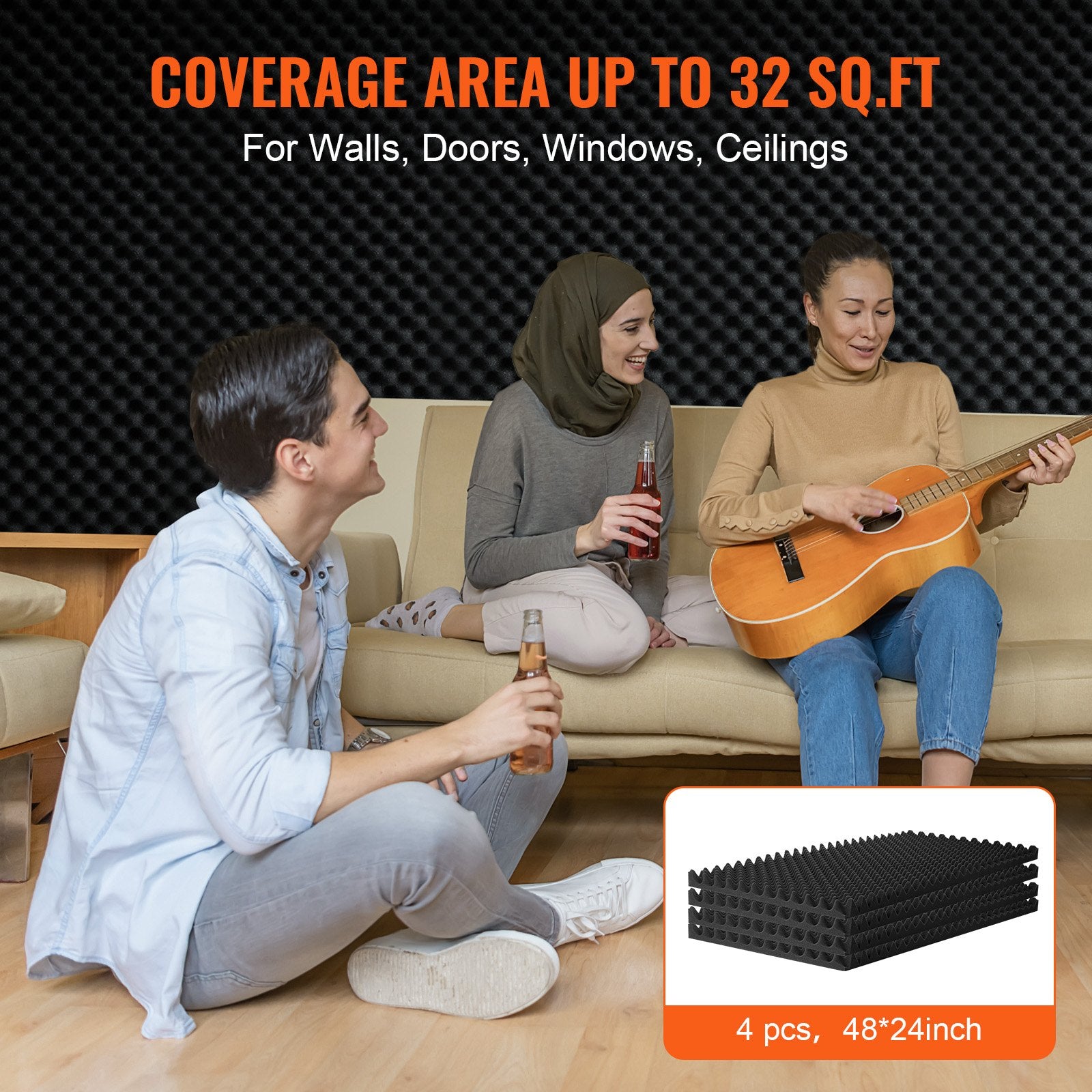 Audio Accessories: VEVOR Acoustic Foam Panels 4 Pack 48 x 24 x 2 in for Studio Wall and Ceiling
