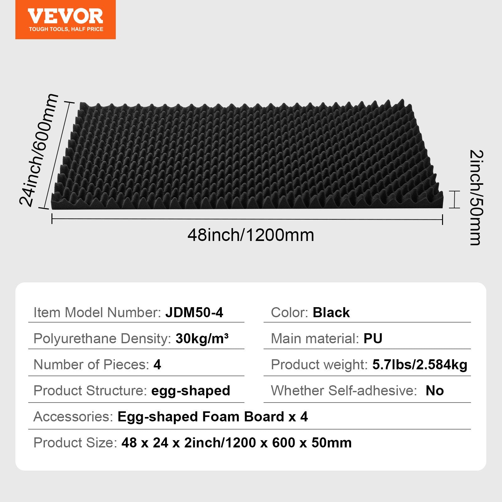 Audio Accessories: VEVOR Acoustic Foam Panels 4 Pack 48 x 24 x 2 in for Studio Wall and Ceiling