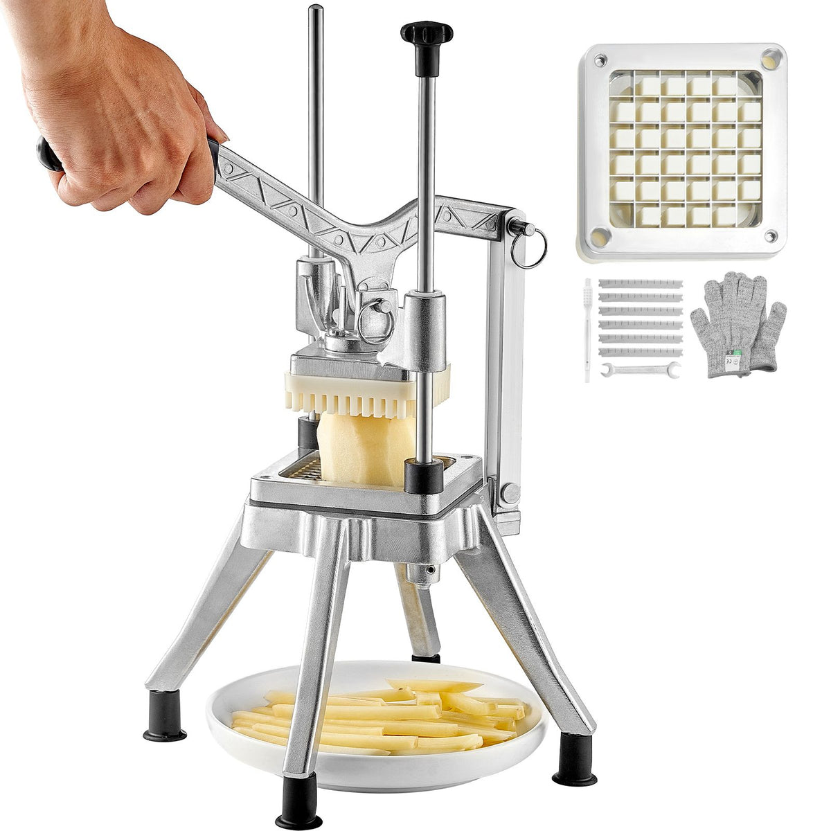 Commercial Vegetable Fruit Chopper 1/2″ Blade Heavy Duty Professional Food Dicer Kattex French Fry Cutter Onion Slicer Stainless Steel for Tomato Peppers Potato Mushroom, Sliver