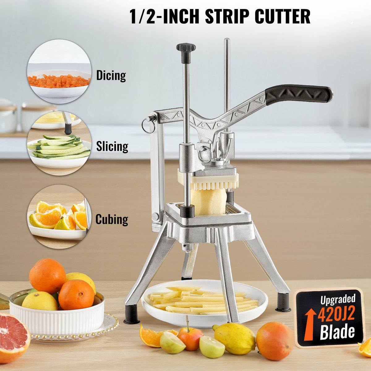 Commercial Vegetable Fruit Chopper 1/2″ Blade Heavy Duty Professional Food Dicer Kattex French Fry Cutter Onion Slicer Stainless Steel for Tomato Peppers Potato Mushroom, Sliver