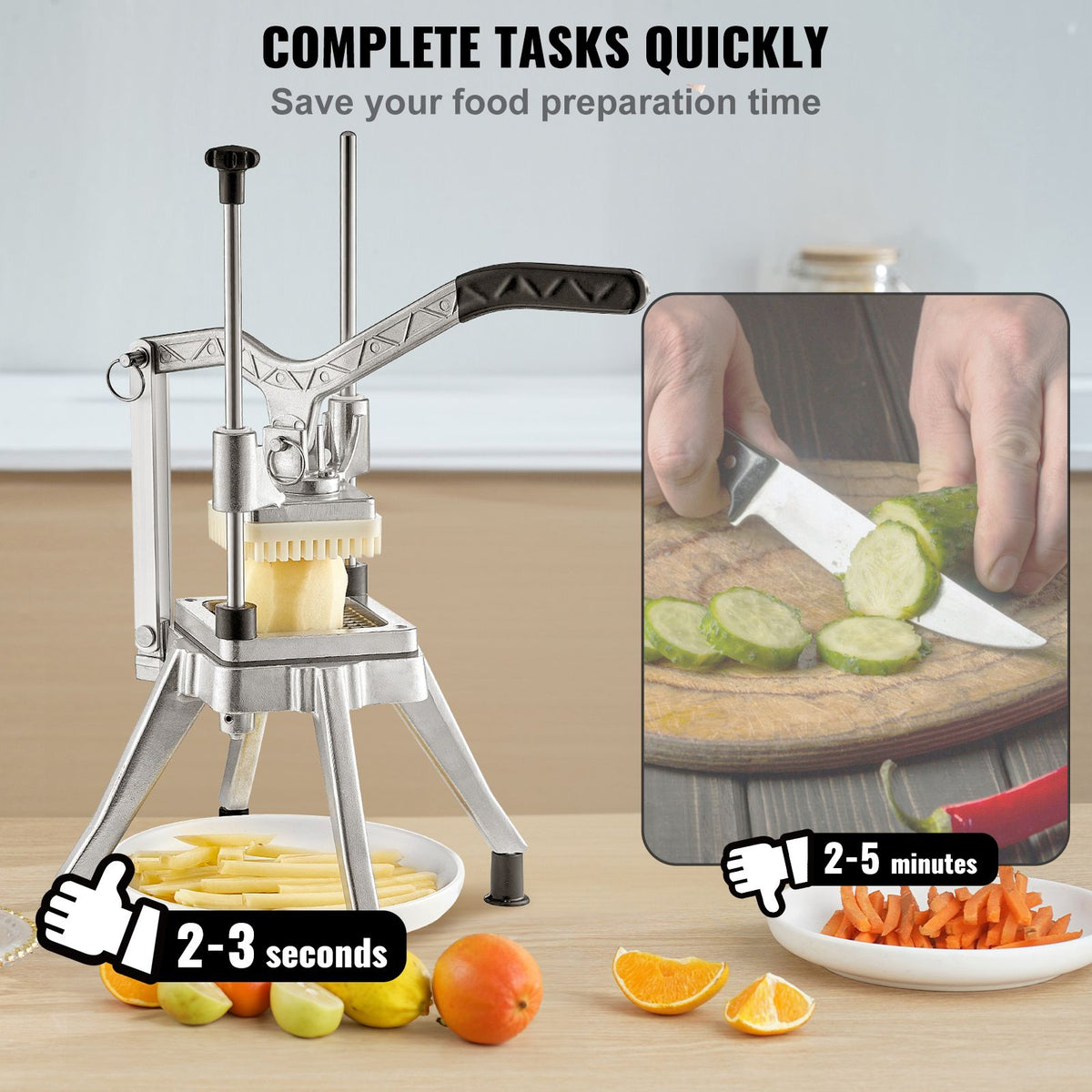 Commercial Vegetable Fruit Chopper 1/2″ Blade Heavy Duty Professional Food Dicer Kattex French Fry Cutter Onion Slicer Stainless Steel for Tomato Peppers Potato Mushroom, Sliver