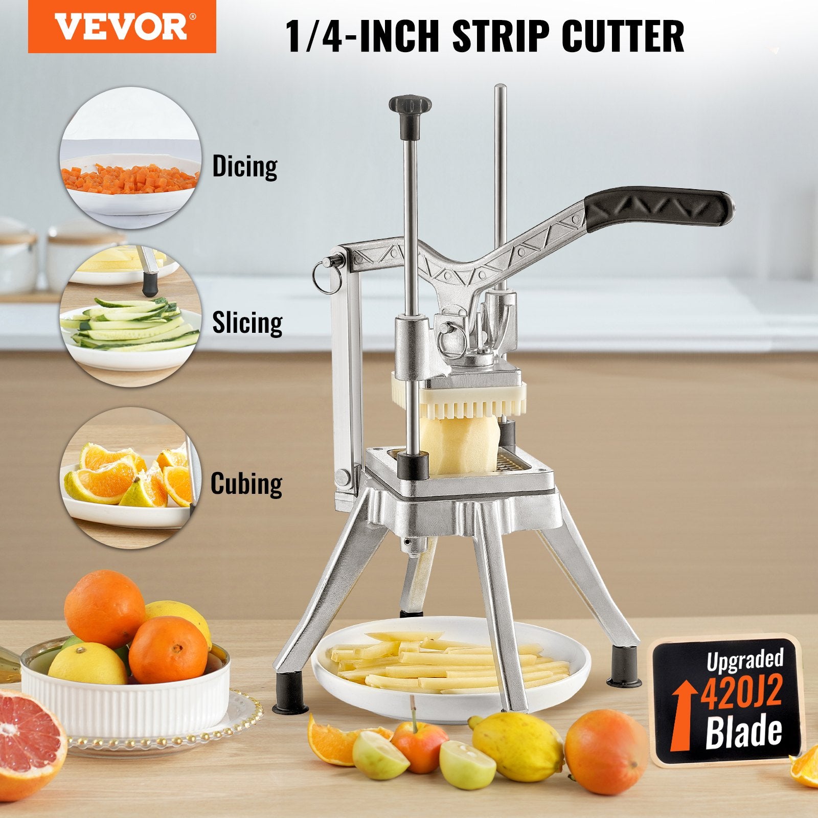 Commercial Vegetable Fruit Chopper 1/4" Blade Heavy Duty Professional Food Dicer Kattex French Fry Cutter Onion Slicer Stainless Steel for Tomato Peppers Potato Mushroom