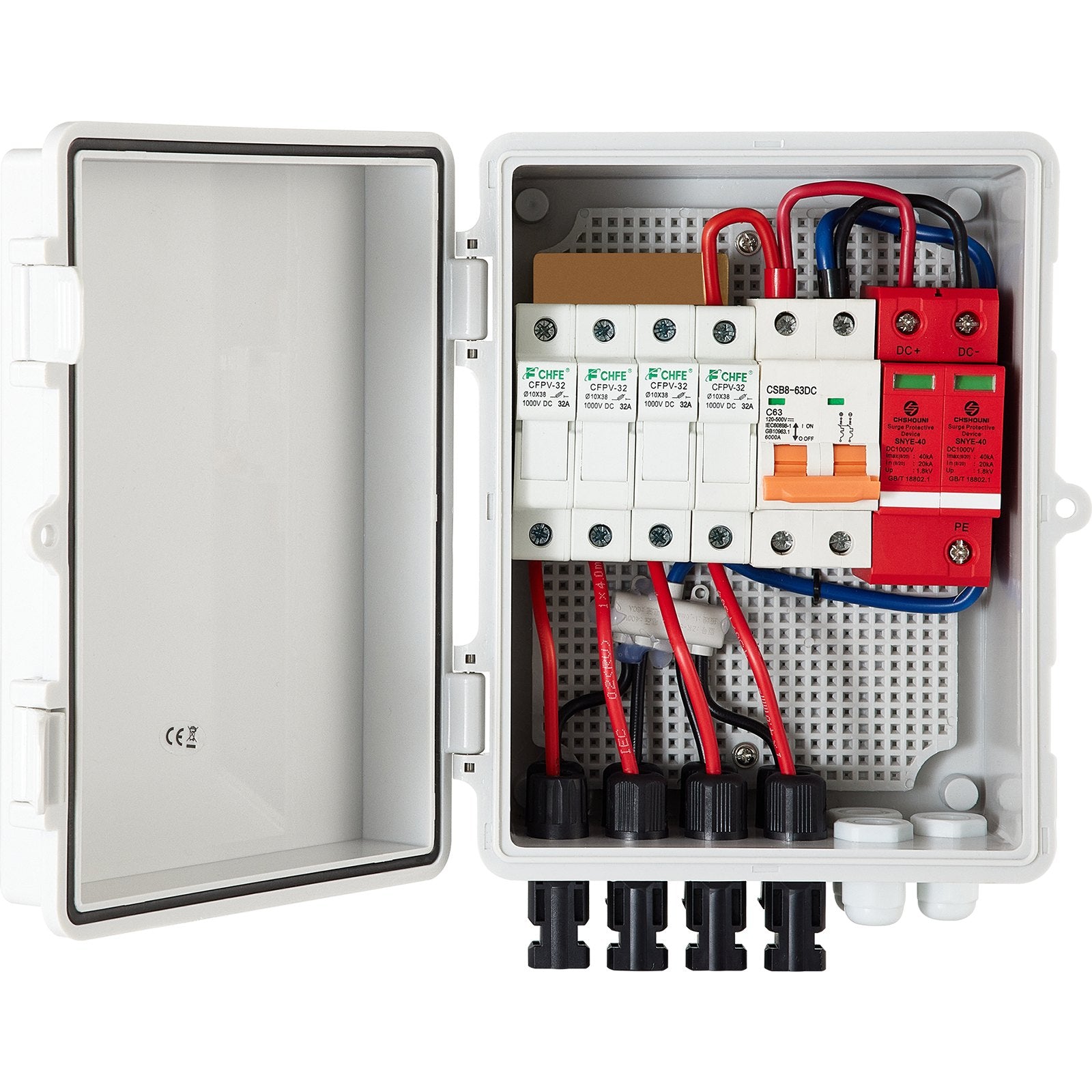 Automotive Repair & Speciality Tools: VEVOR PV Combiner Box, 4 String with 15A Rated Current Fuse, 63A Circuit Breaker, Lightning Arreste Connector for On/Off Grid Solar Panel System, IP65