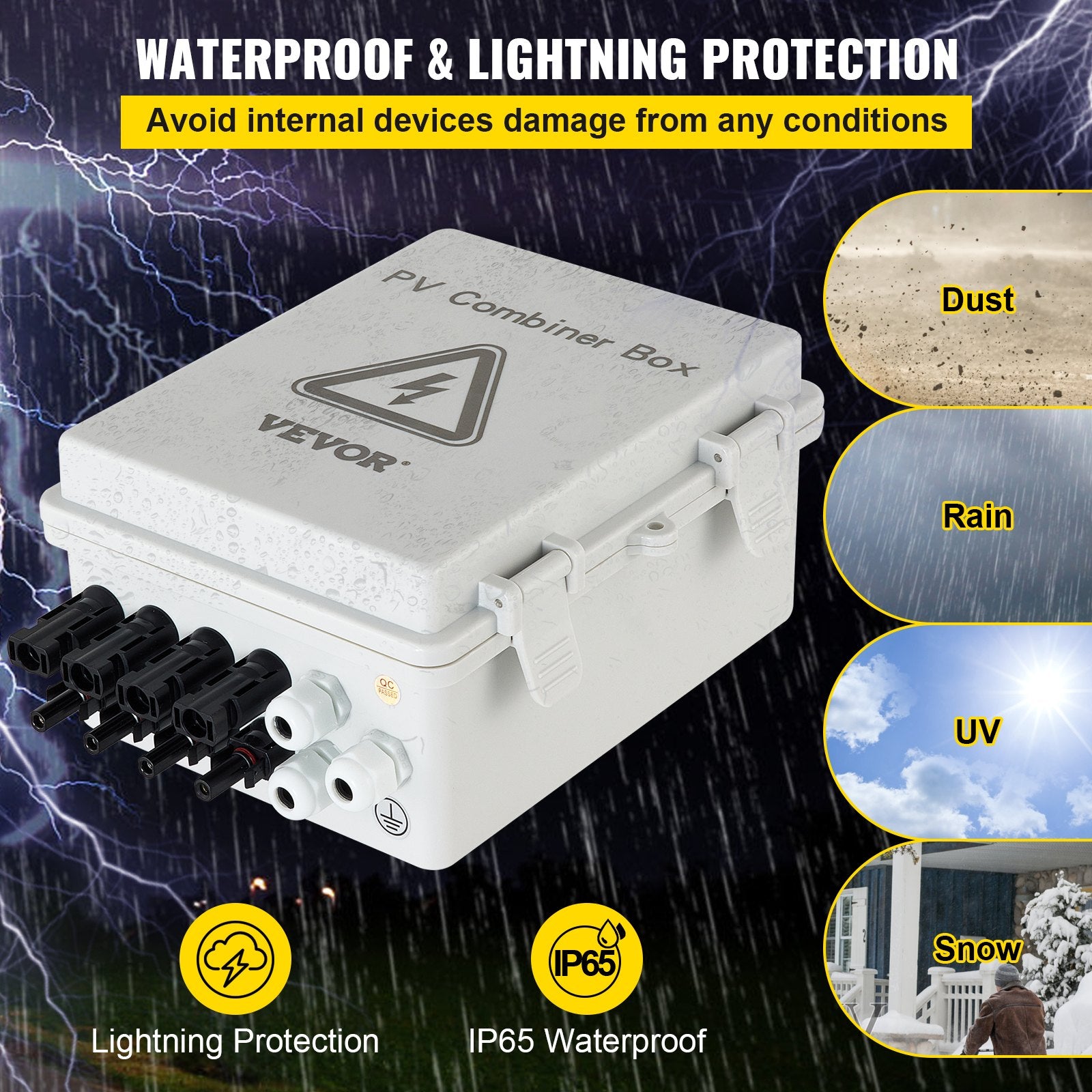 Automotive Repair & Speciality Tools: VEVOR PV Combiner Box, 4 String with 15A Rated Current Fuse, 63A Circuit Breaker, Lightning Arreste Connector for On/Off Grid Solar Panel System, IP65
