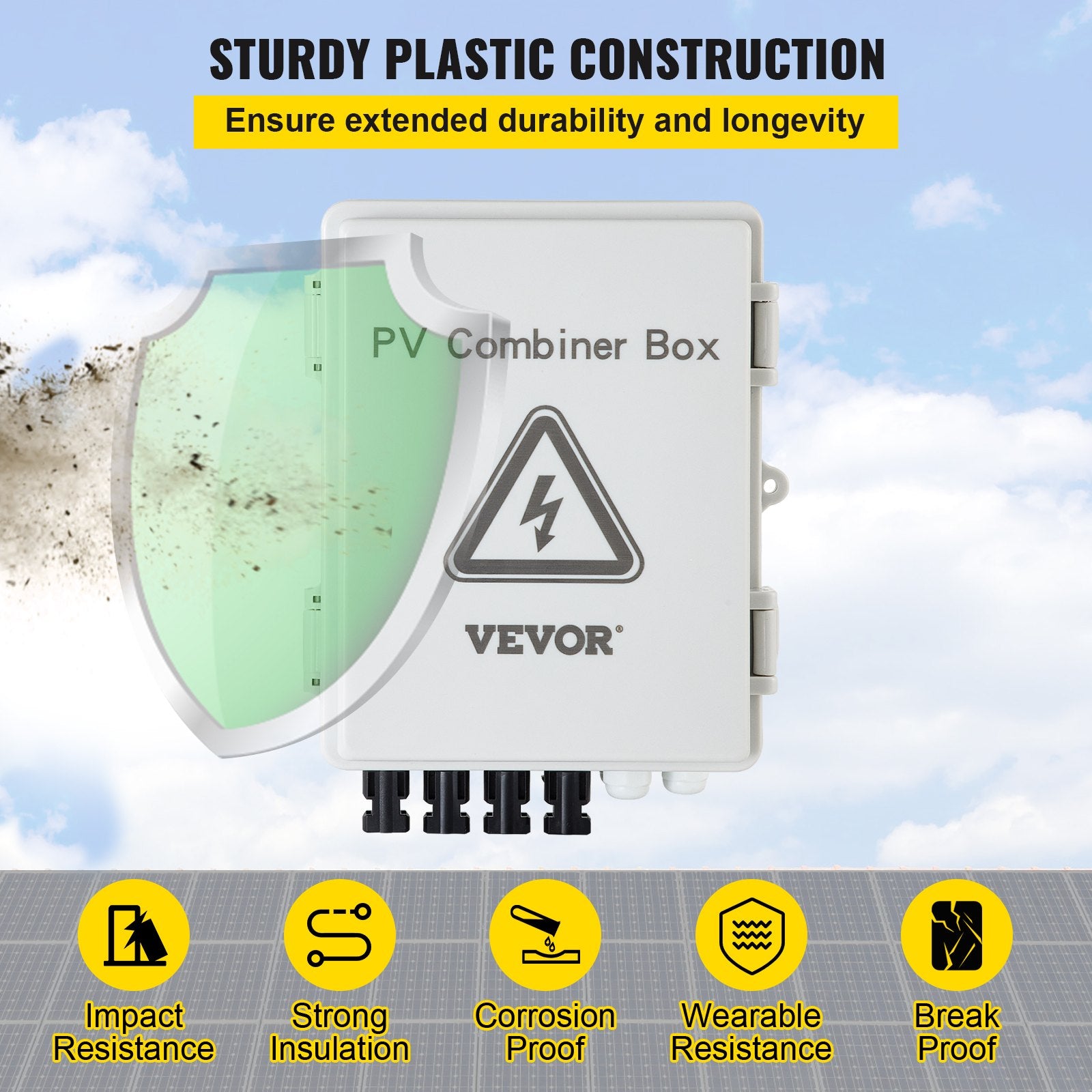 Automotive Repair & Speciality Tools: VEVOR PV Combiner Box, 4 String with 15A Rated Current Fuse, 63A Circuit Breaker, Lightning Arreste Connector for On/Off Grid Solar Panel System, IP65