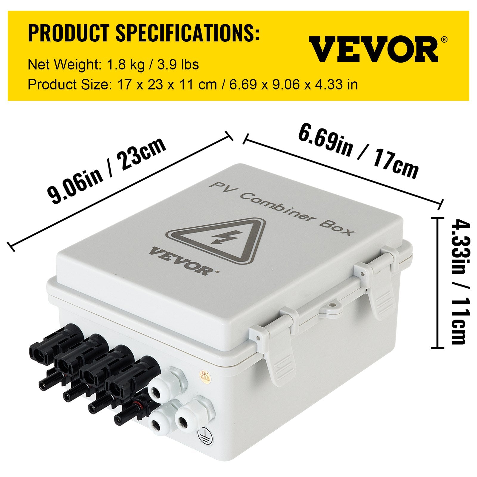 Automotive Repair & Speciality Tools: VEVOR PV Combiner Box, 4 String with 15A Rated Current Fuse, 63A Circuit Breaker, Lightning Arreste Connector for On/Off Grid Solar Panel System, IP65