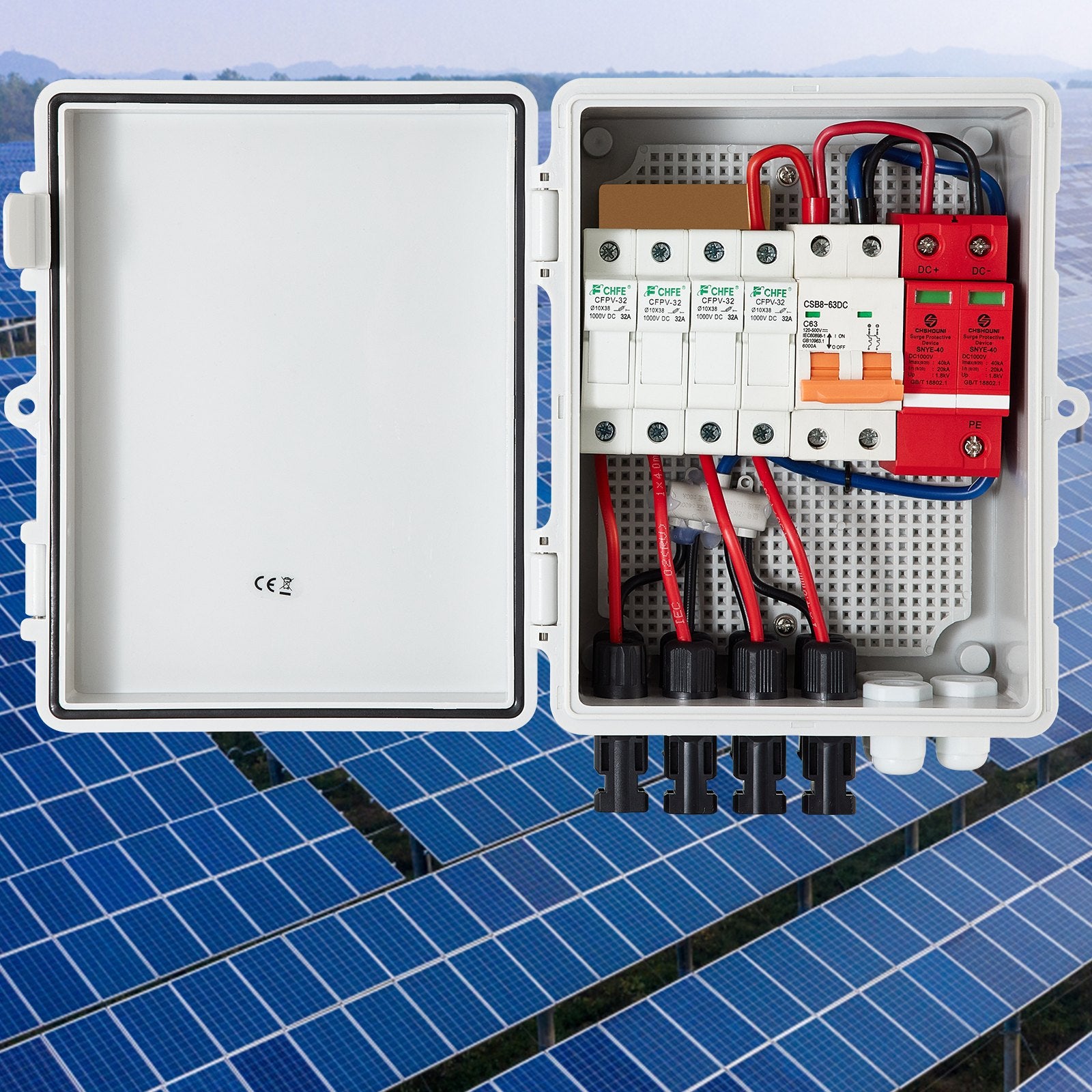 Automotive Repair & Speciality Tools: VEVOR PV Combiner Box, 4 String with 15A Rated Current Fuse, 63A Circuit Breaker, Lightning Arreste Connector for On/Off Grid Solar Panel System, IP65