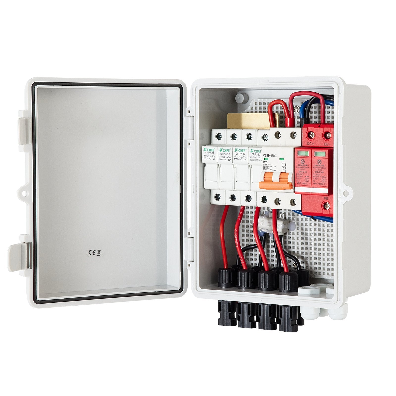 Automotive Repair & Speciality Tools: VEVOR PV Combiner Box, 4 String with 15A Rated Current Fuse, 63A Circuit Breaker, Lightning Arreste Connector for On/Off Grid Solar Panel System, IP65