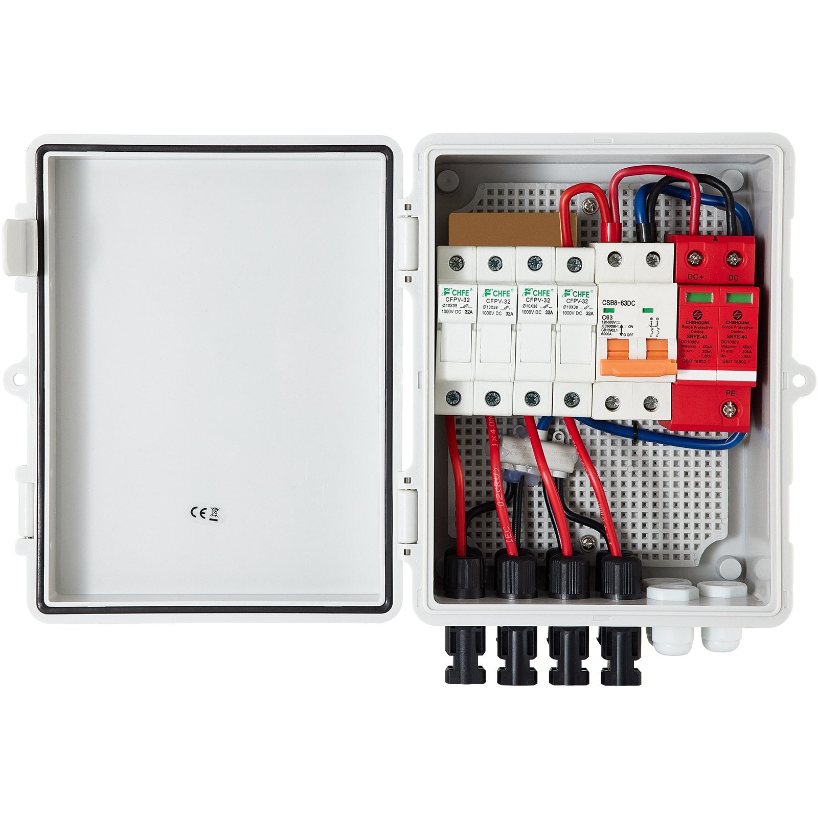 Automotive Repair & Speciality Tools: VEVOR PV Combiner Box, 4 String with 15A Rated Current Fuse, 63A Circuit Breaker, Lightning Arreste Connector for On/Off Grid Solar Panel System, IP65