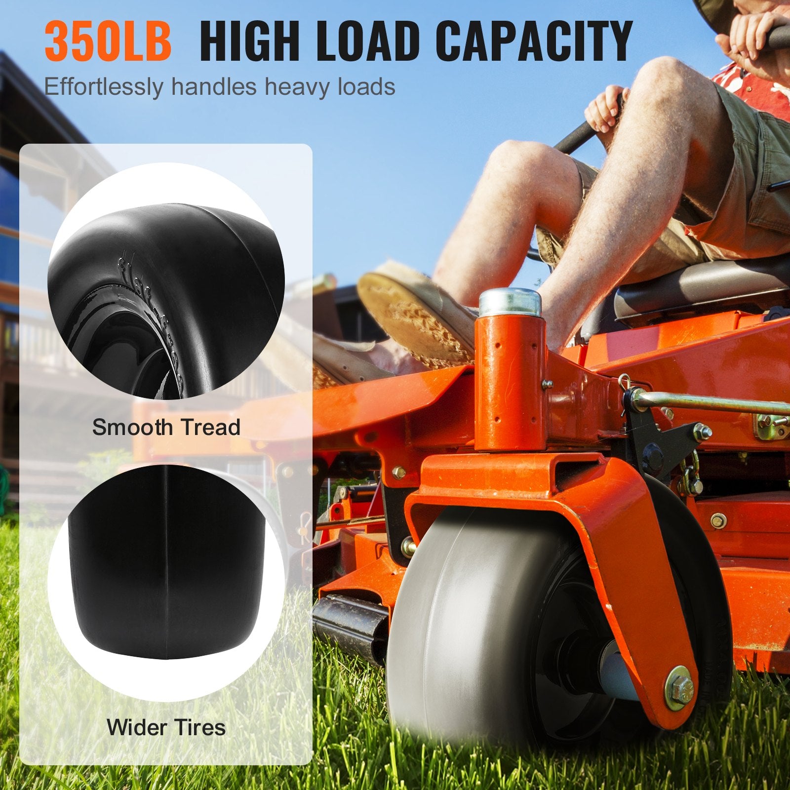 Lawn Mower Tires with Rim, 11x4-7" Tubeless Tractor Tires, 2-Pack Tire and Wheel Assemby, Flat-free PU Tire, 3.4" Centered Hub, 3/4" Bushing Size, 20 PCS Adapters for Riding Mowers Lawn Tractors
