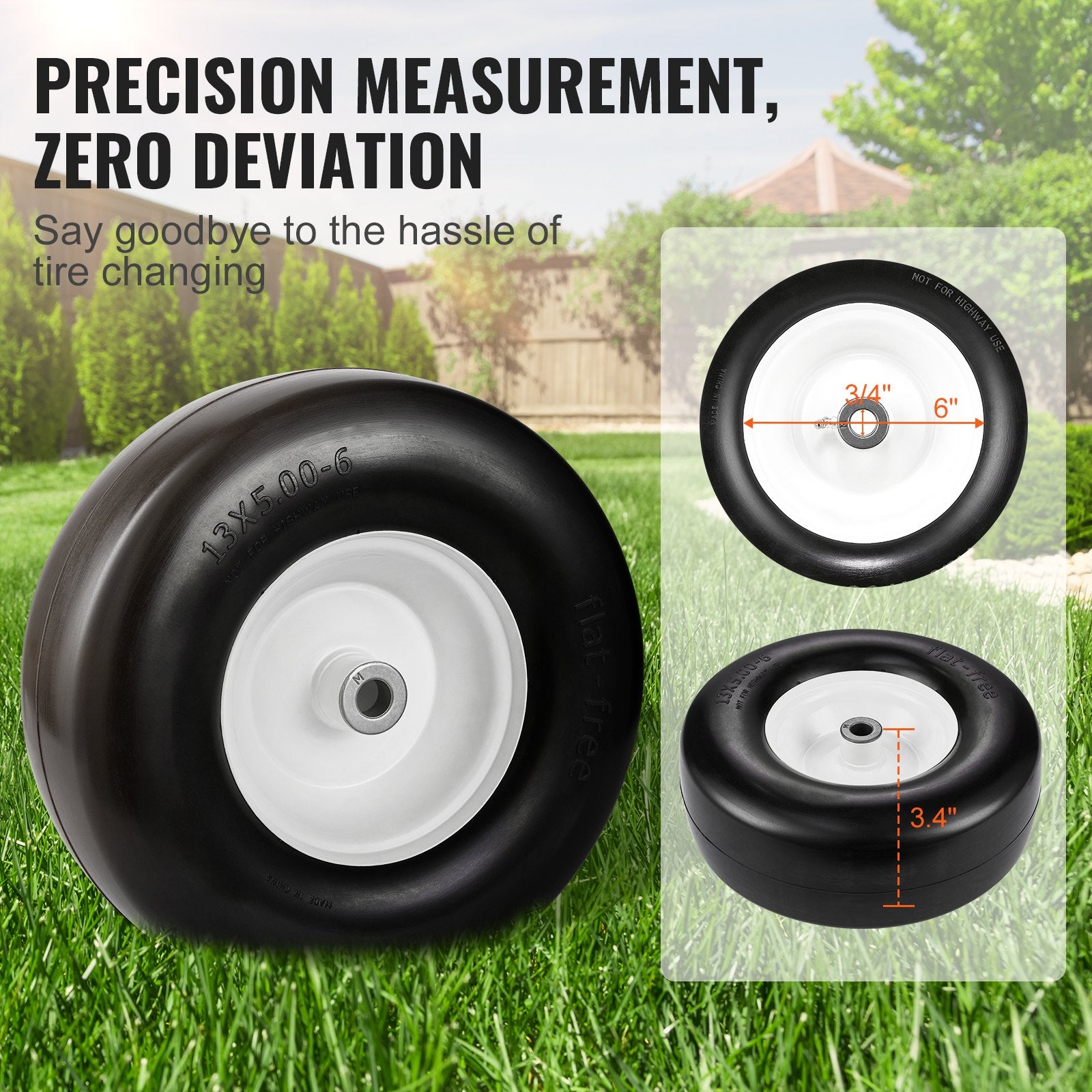 Spreaders & Wheelbarrows: VEVOR Lawn Mower Tires with Rim, 13x5-6" Tubeless Tractor Tires, 2-Pack Tire and Wheel Assembly, Flat-free PU Tires, 3.25"-5.9" Centered Hub, 3/4" Bushing Size, 20 PCS Adapter for Lawn Mowers Tractors