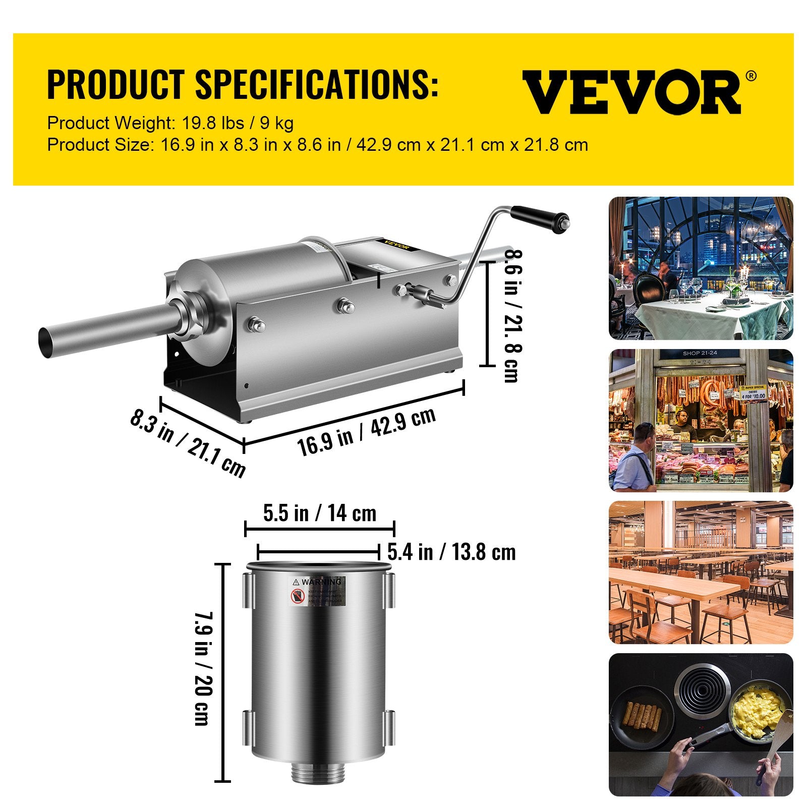 Manual Sausage Stuffer, 3 L / 7 LBS Horizontal Sausage Machine, Dual-Speed Meat Stuffer, Made of Food-Grade 304 Stainless Steel, Includes 5 Stuffing Tubes, for Home Kitchen Restaurant Commercial