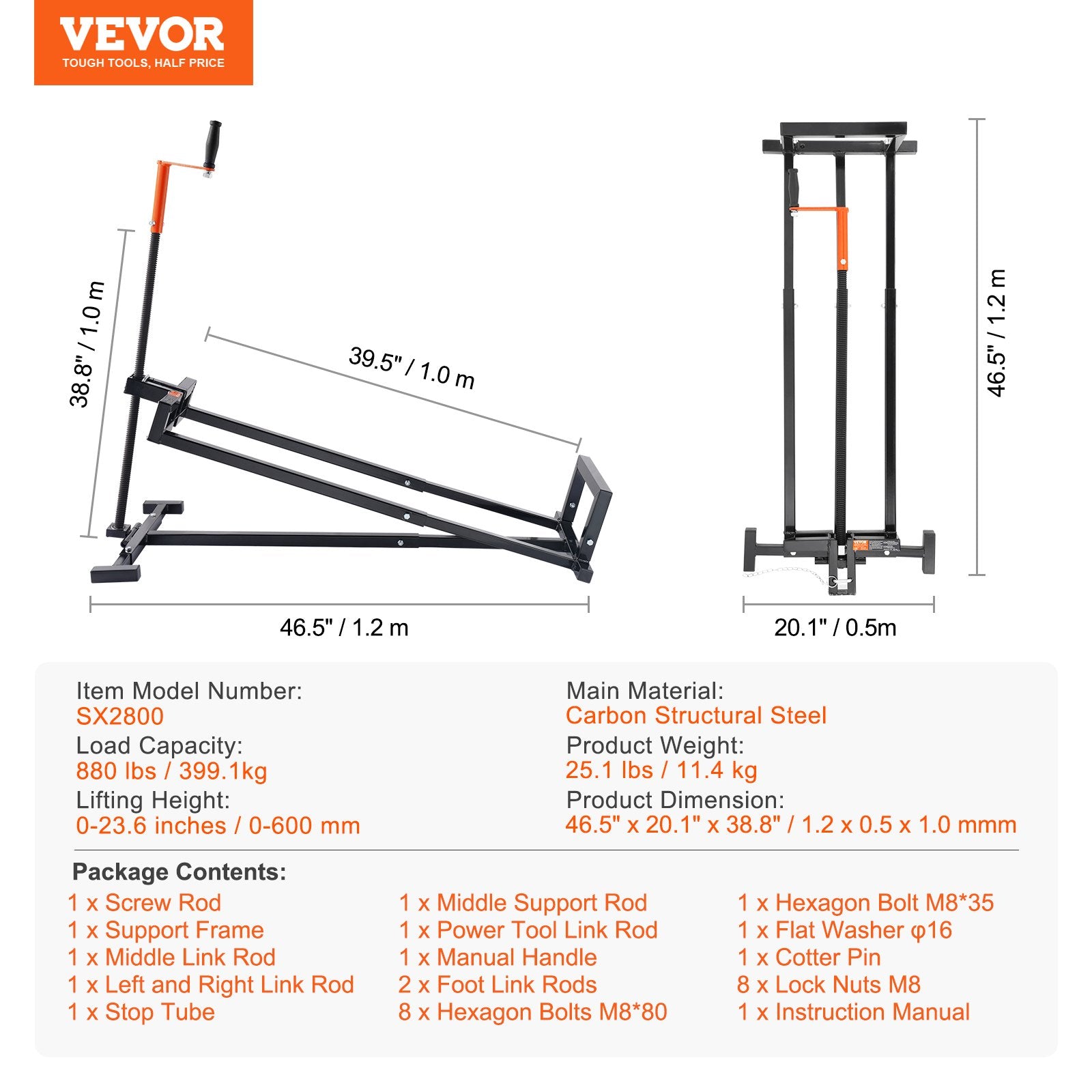 Lawn Rollers: VEVOR Ride on Lawn Mower Lift Jack, 880 Lbs Weight Capacity, Telescopic Maintenance Jack with Crank Handle & Power Tool Handle, Foldable Lawn Tractor Lifter for Lawn Mowers and Garden Tractors, Black