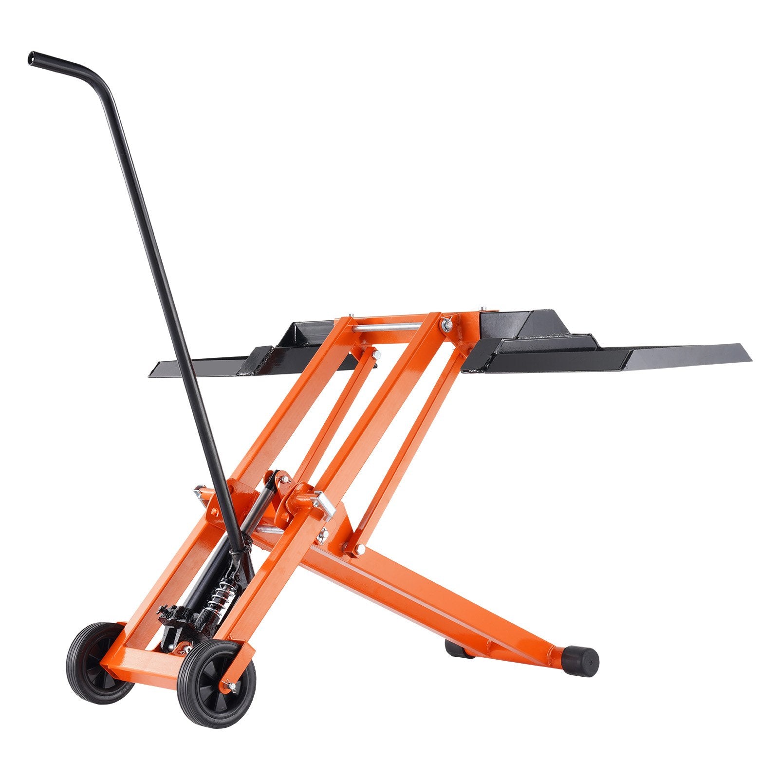 Lawn Mower Lift with Hydraulic Jack, 500 Lbs Weight Capacity, Solid Carbon Steel Lawn Mower Lift, Adjustable Movable Lawn Lifter for Riding Tractors and Zero Turn Lawn Mowers, Orange