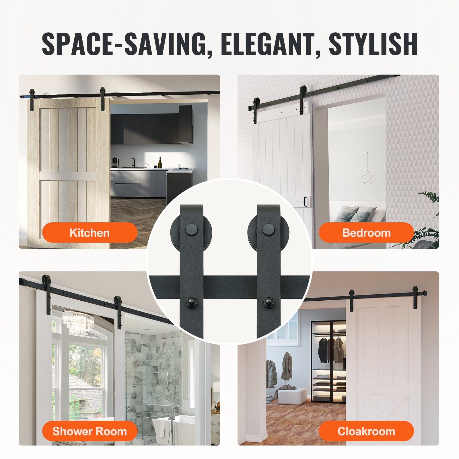 Clothing & Wardrobe Storage: VEVOR 8FT Sliding Barn Door Hardware Closet Track Kit for Single Door J Hanger