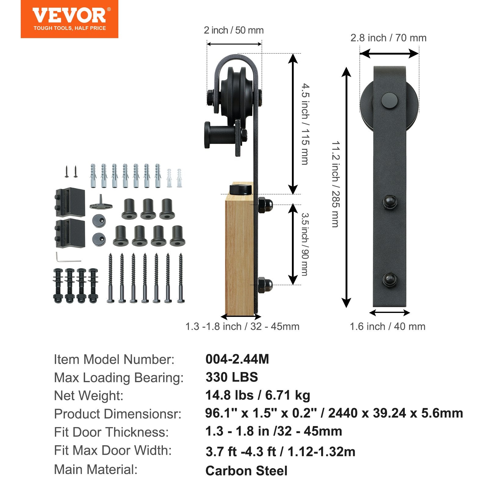 Clothing & Wardrobe Storage: VEVOR 8FT Sliding Barn Door Hardware Closet Track Kit for Single Door J Hanger