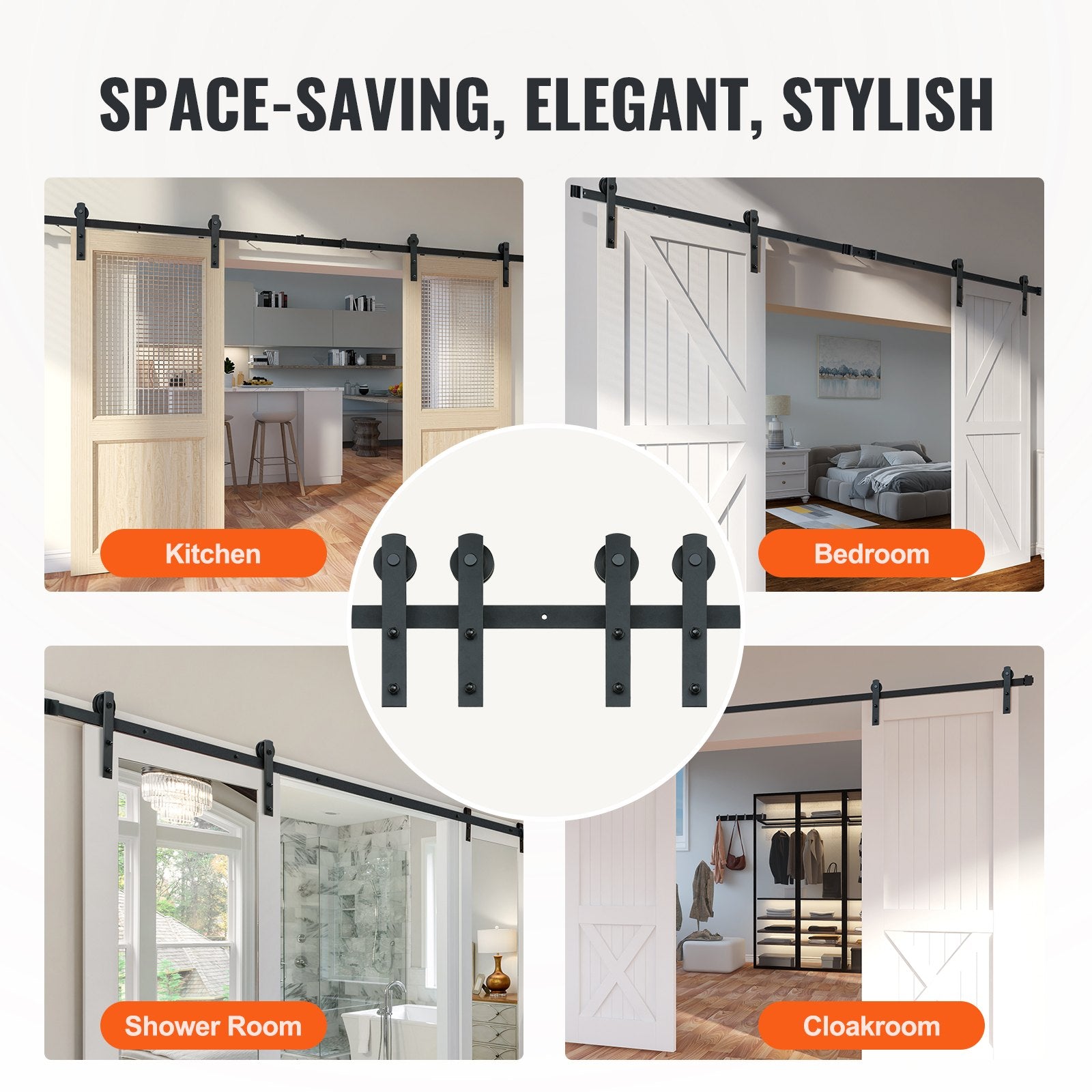 Clothing & Wardrobe Storage: VEVOR 8FT Sliding Barn Door Hardware Closet Track Kit for Double Doors I Hanger