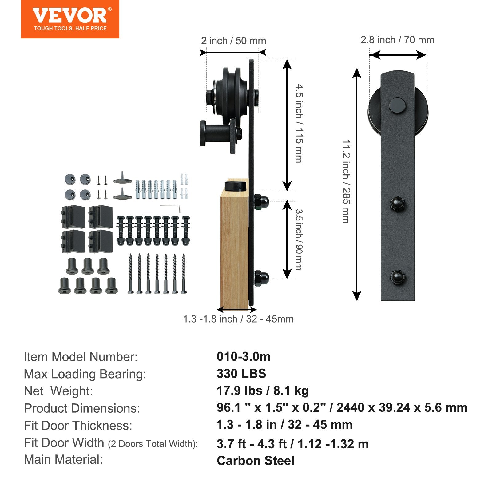 Clothing & Wardrobe Storage: VEVOR 8FT Sliding Barn Door Hardware Closet Track Kit for Double Doors I Hanger
