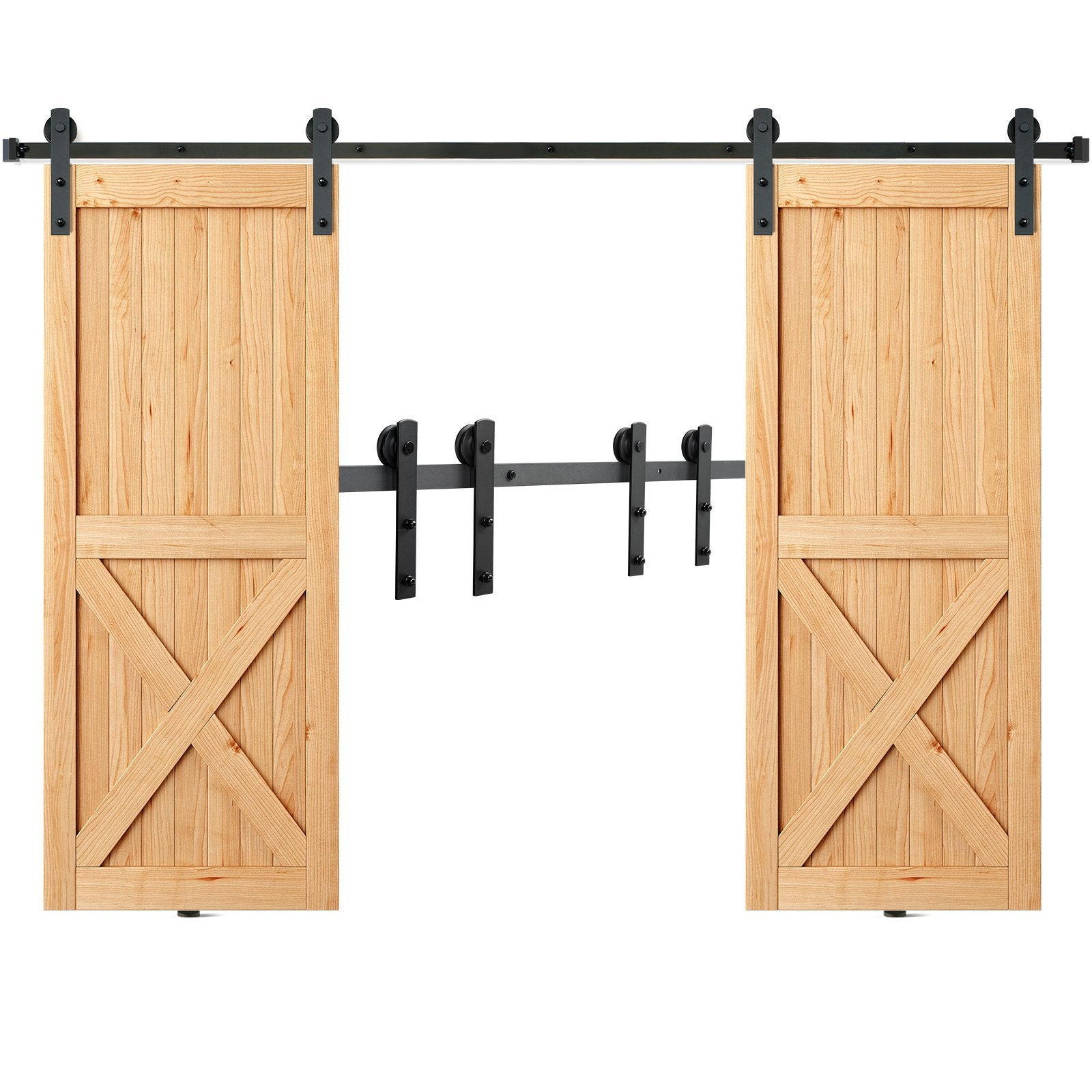 Clothing & Wardrobe Storage: VEVOR 8FT Sliding Barn Door Hardware Closet Track Kit for Double Doors I Hanger