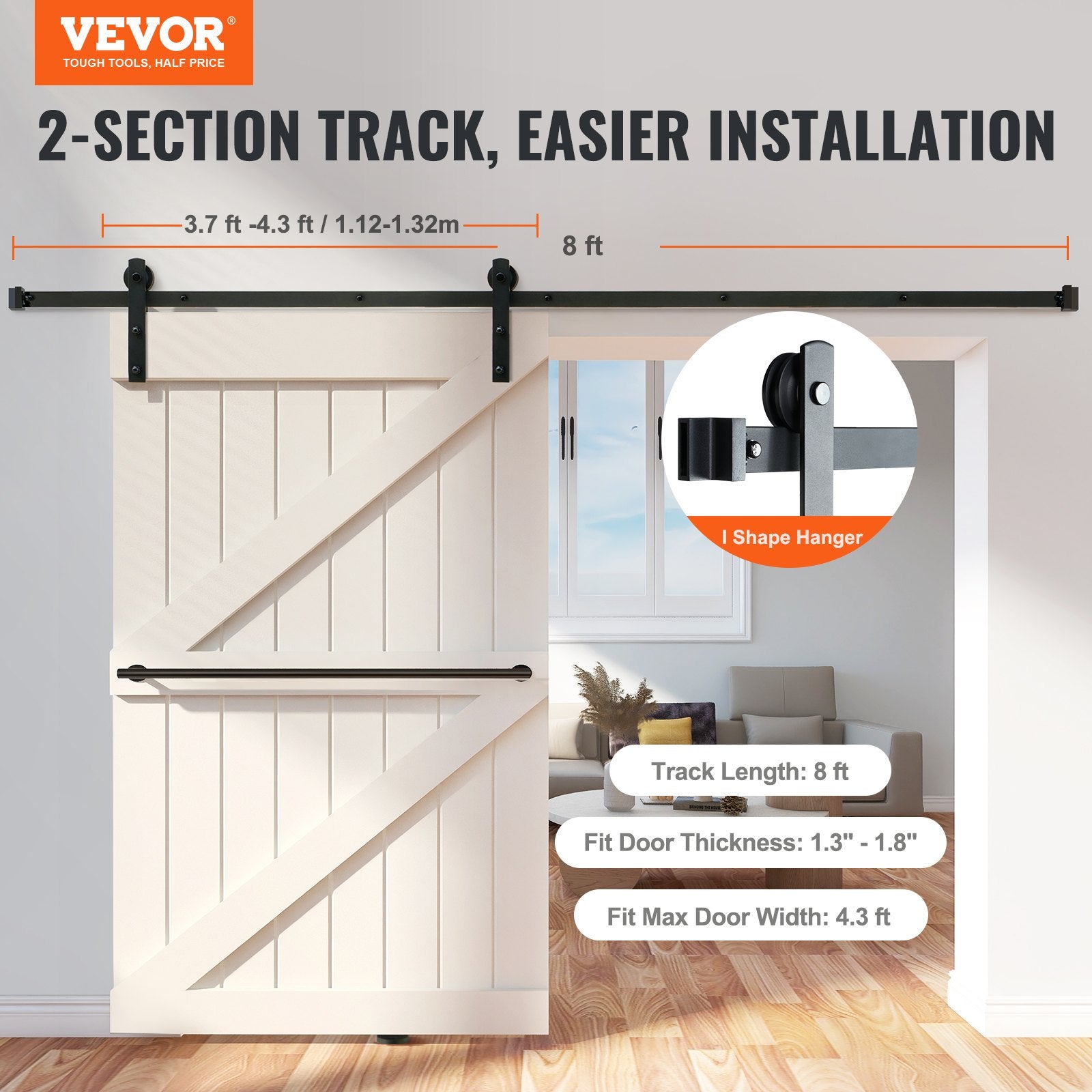 Clothing & Wardrobe Storage: VEVOR 8FT Sliding Barn Door Hardware Closet Track Kit for Single Door I Hanger