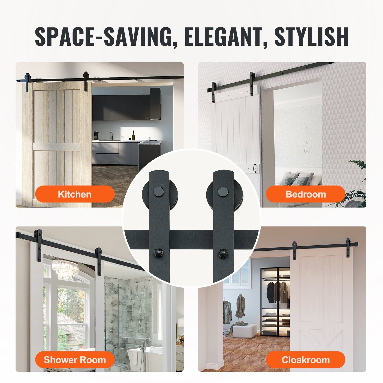 Clothing & Wardrobe Storage: VEVOR 8FT Sliding Barn Door Hardware Closet Track Kit for Single Door I Hanger