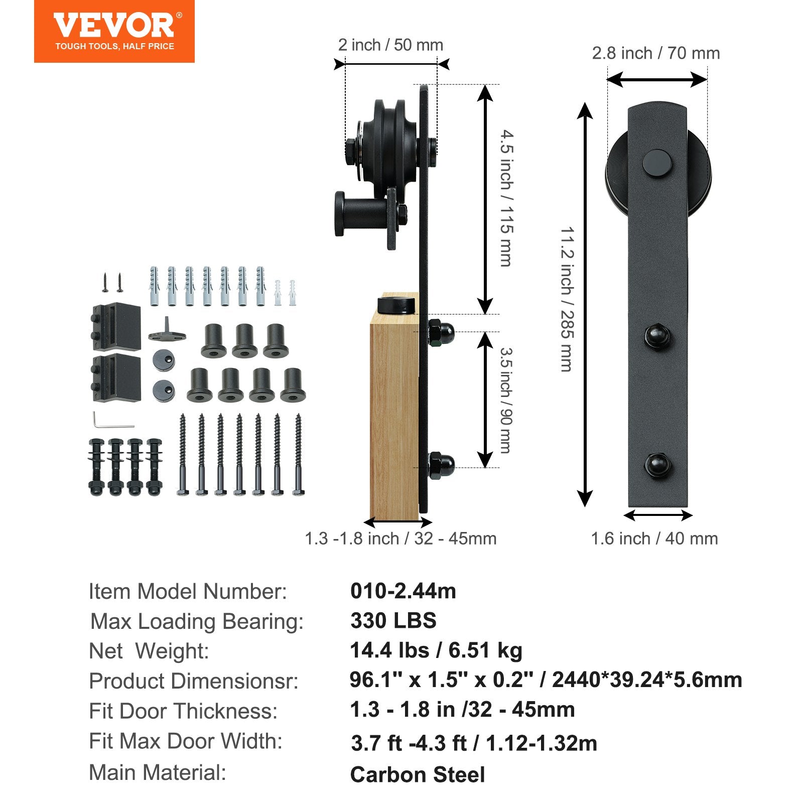 Clothing & Wardrobe Storage: VEVOR 8FT Sliding Barn Door Hardware Closet Track Kit for Single Door I Hanger
