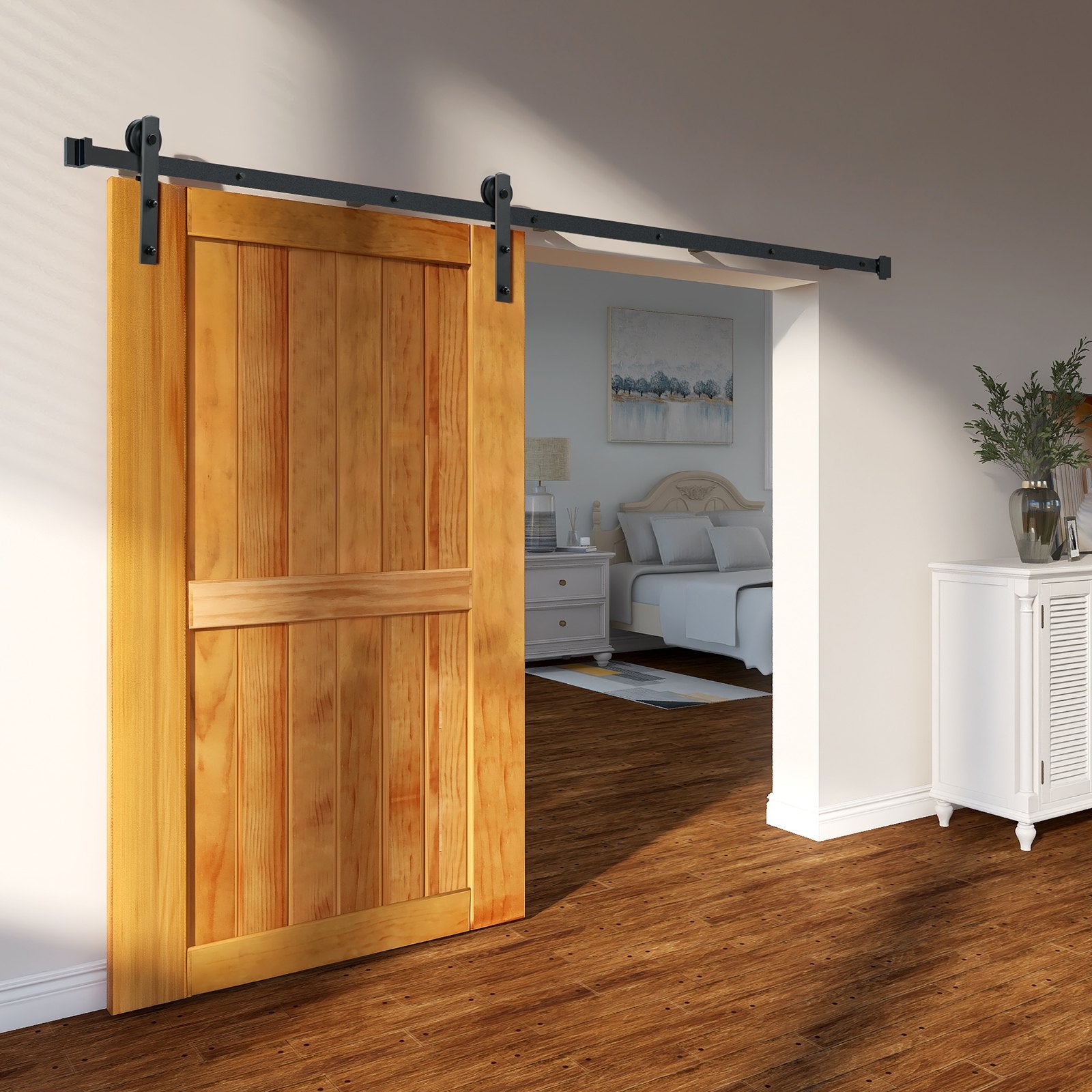 Clothing & Wardrobe Storage: VEVOR 8FT Sliding Barn Door Hardware Closet Track Kit for Single Door I Hanger