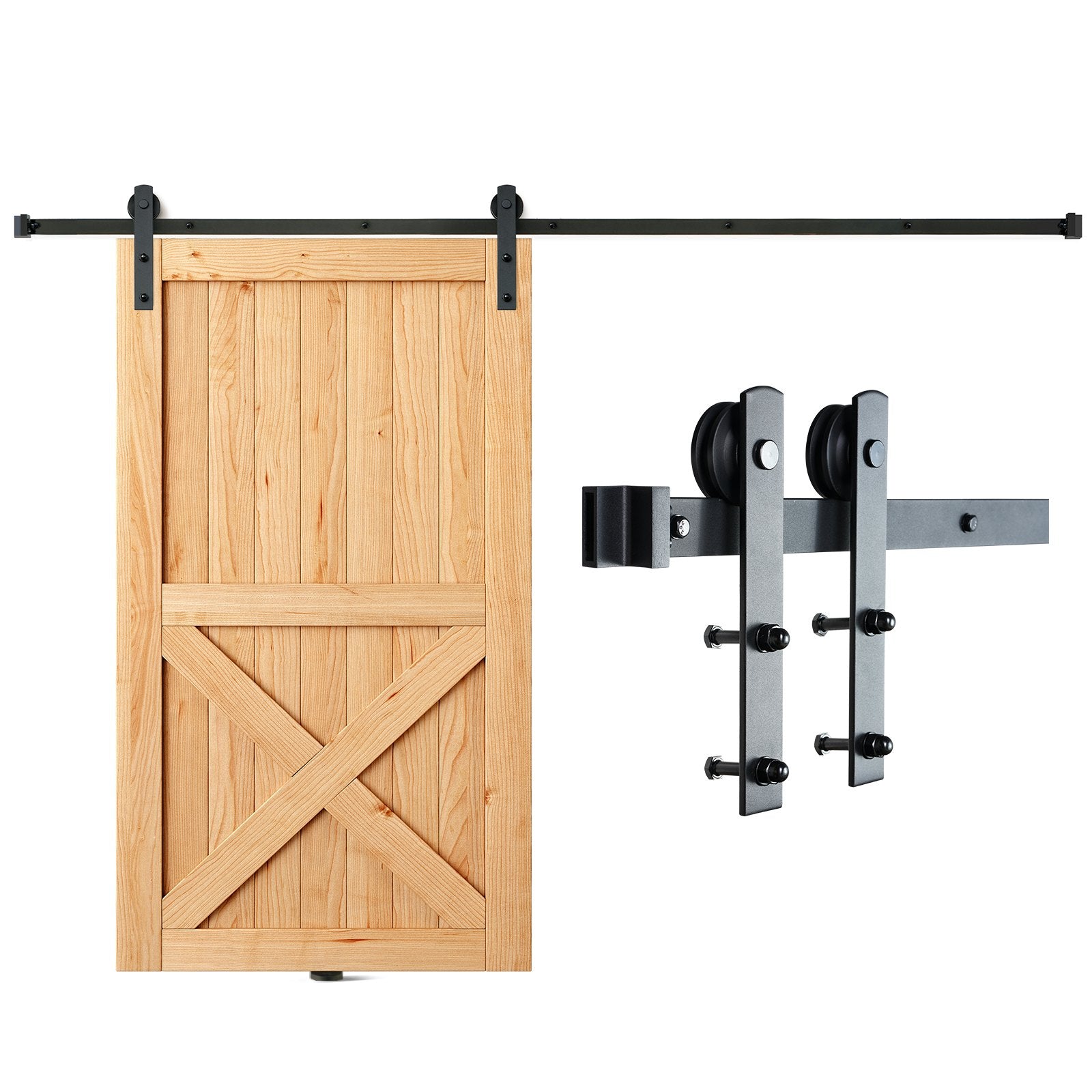 Clothing & Wardrobe Storage: VEVOR 8FT Sliding Barn Door Hardware Closet Track Kit for Single Door I Hanger