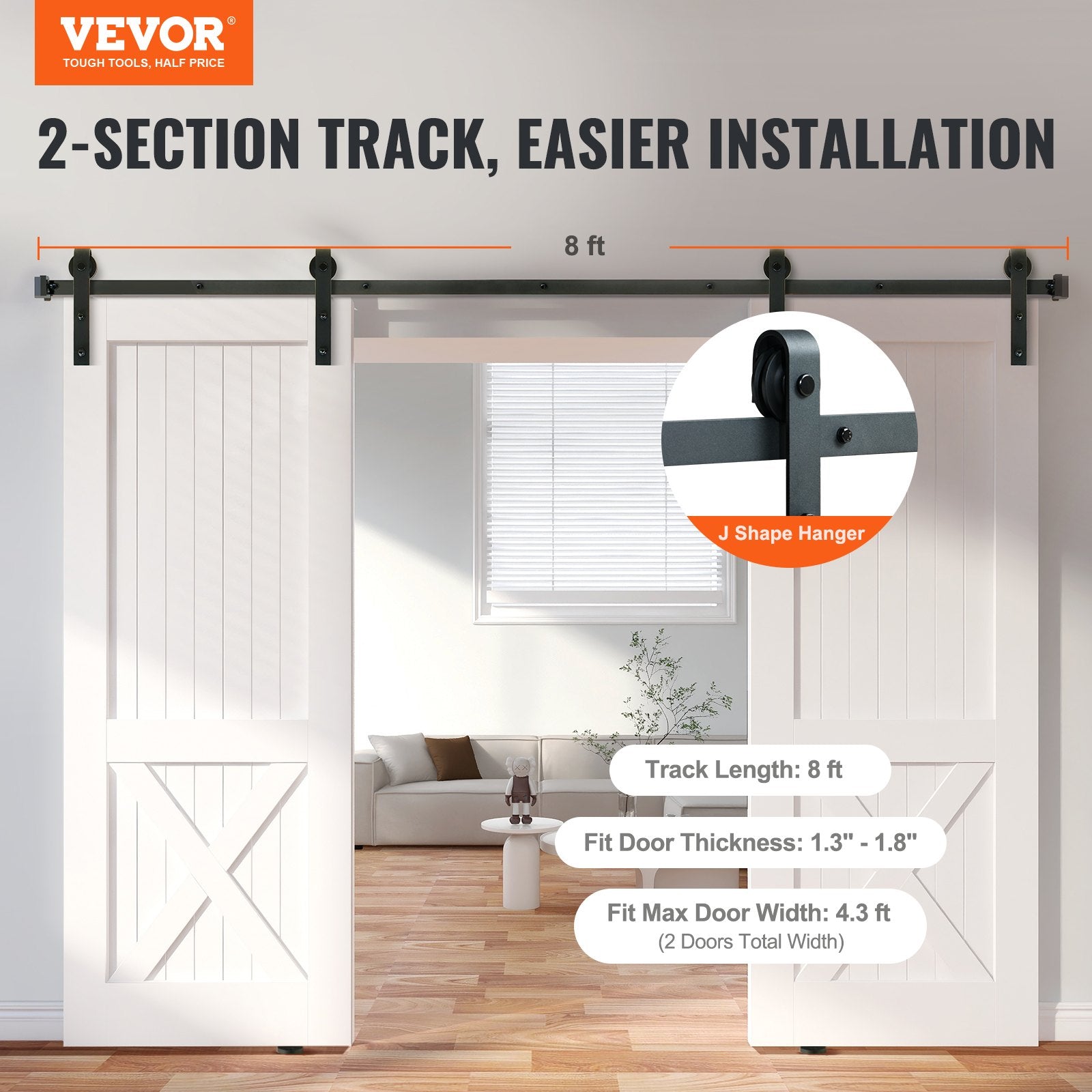 Door Hardware: VEVOR 2440 mm Sliding Barn Door Hardware Closet Track Kit for Double Doors J Hanger