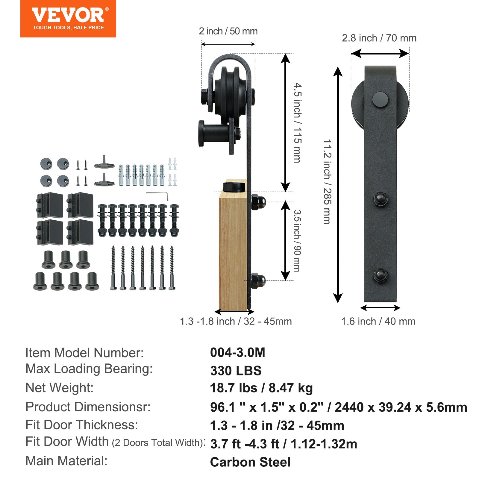 Door Hardware: VEVOR 2440 mm Sliding Barn Door Hardware Closet Track Kit for Double Doors J Hanger