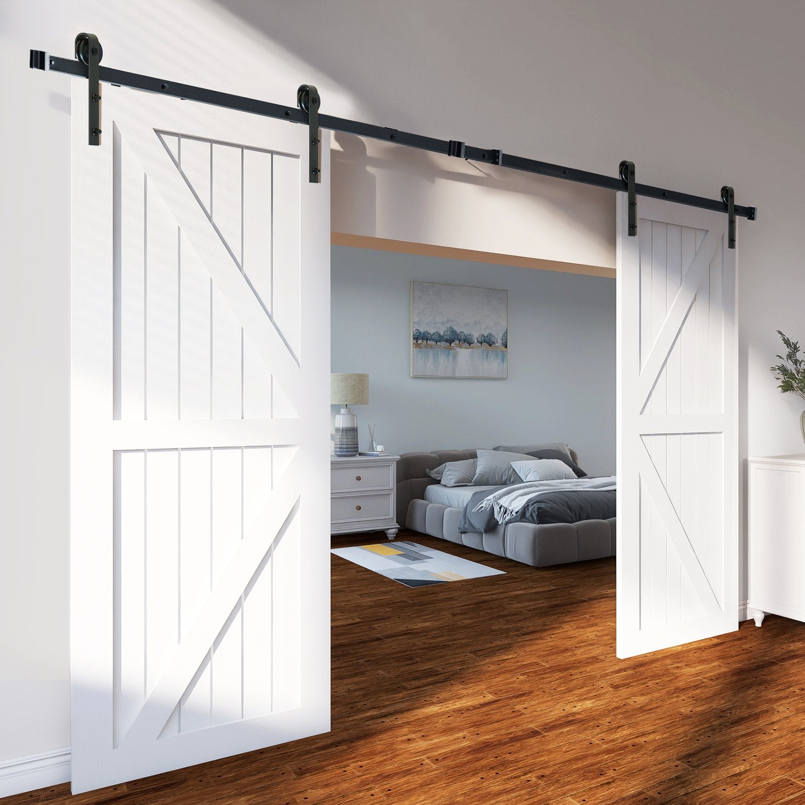 Door Hardware: VEVOR 2440 mm Sliding Barn Door Hardware Closet Track Kit for Double Doors J Hanger
