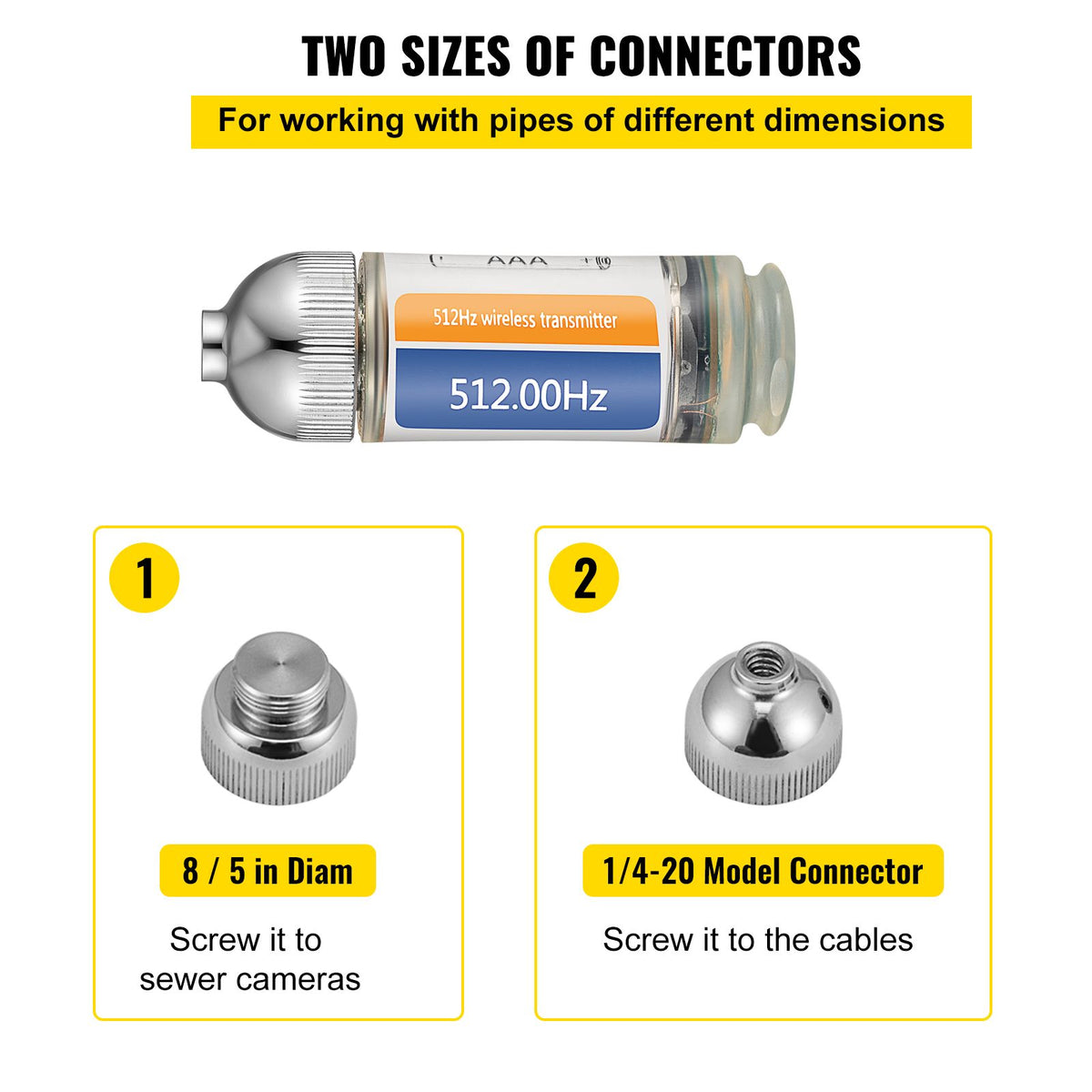 Sonde Locator, 512 Hertz Frequency, Rigid Drain Locator with 8/5" and 1/4-20" Connectors for Locating & Detecting Small Sewer & Pipelines, Up to 25' Depth Water Line, Flashing for Transmitting