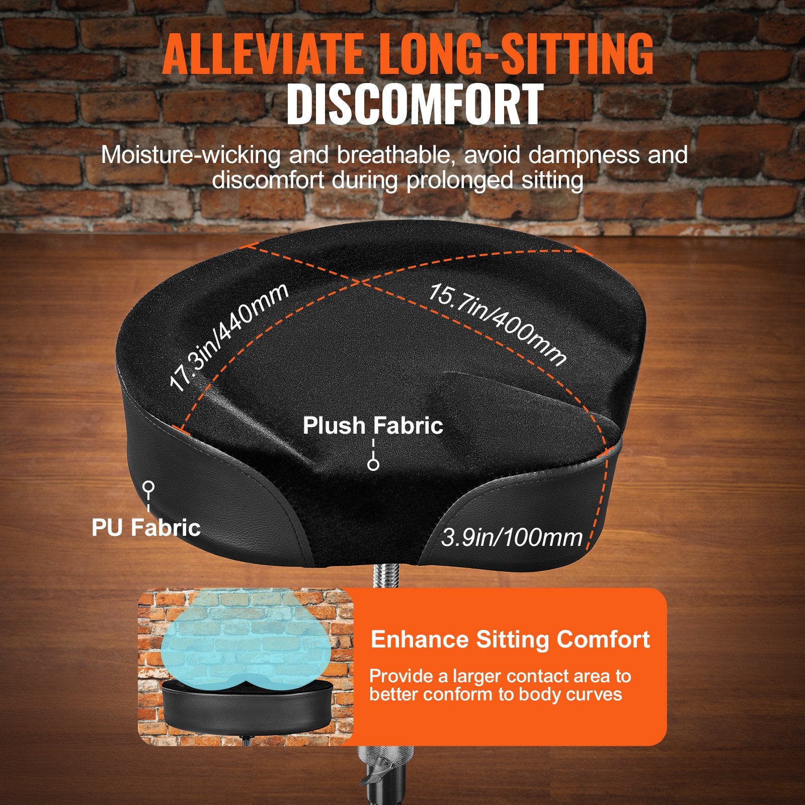 Basketball & Basketball Accessories: VEVOR Saddle Drum Throne, 560-705 mm Height Adjustable, Padded Drum Stool Seat with Anti-Slip Feet Drumsticks 227 kg Max Weight Capacity, Swivel Drum Chair for Drummers