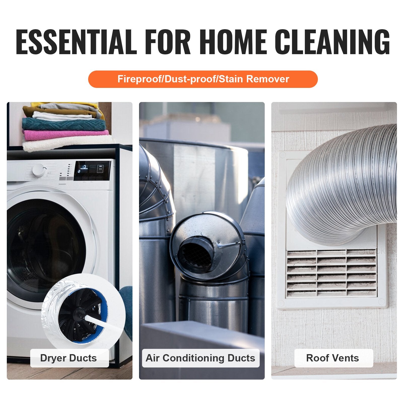 Commercial Cleaning Equipment: VEVOR 914.4CM Dryer Vent Cleaner Kit, 22 Pieces Duct Cleaning Brush, Reinforced Nylon Dryer Vent Brush, Dryer Cleaning Tools Lint Remover with Flexible Lint Trap Brush, Clamp Connectors