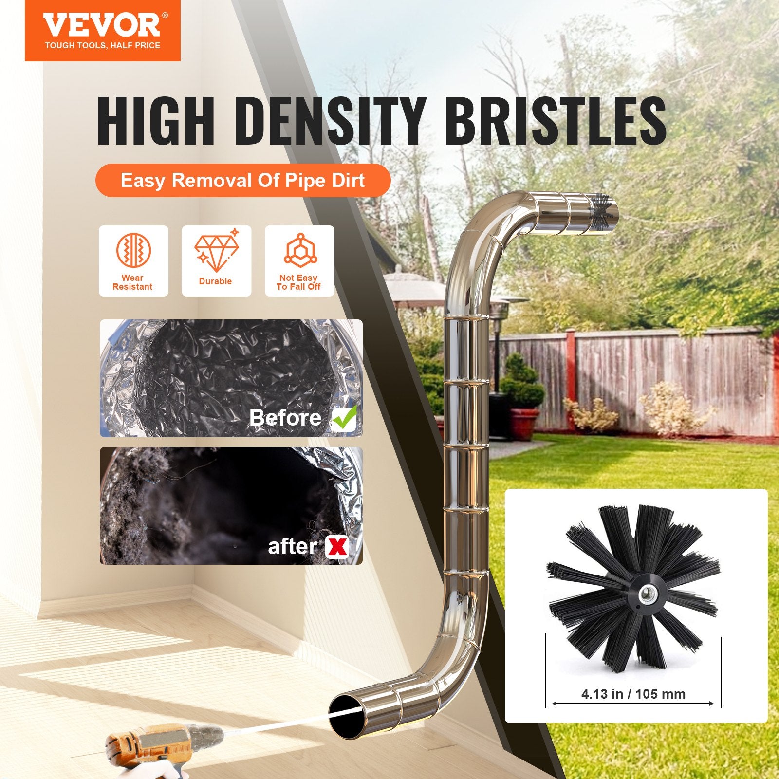 Commercial Cleaning Equipment: VEVOR 914.4CM Dryer Vent Cleaner Kit, 22 Pieces Duct Cleaning Brush, Reinforced Nylon Dryer Vent Brush with Complete Accessories, Dryer Cleaning Kit with Flexible Lint Trap Brush, Clamp Connectors