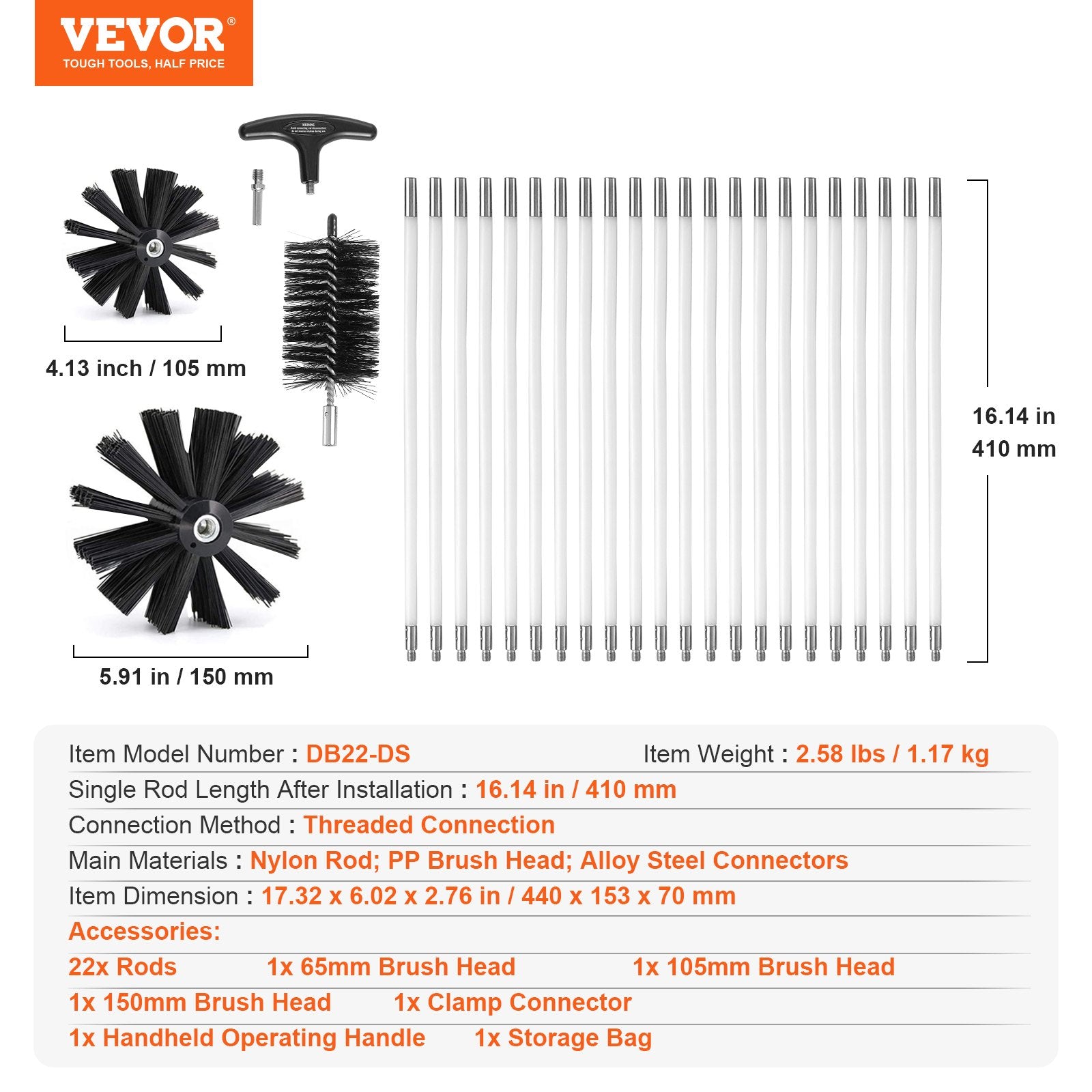 Commercial Cleaning Equipment: VEVOR 22 Pieces 9.1M Dryer Vent Cleaner Kit, Include 3 Different Sizes Flexible Lint Trap Brush, Reinforced Nylon Duct Cleaning Dryer Vent Brush, Dryer Cleaning Kit with Clamp Connectors