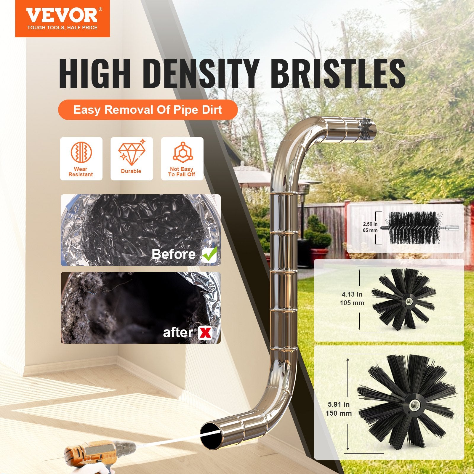 Commercial Cleaning Equipment: VEVOR 29 Pieces 12.2M Dryer Vent Cleaner Kit, Include 3 Different Sizes Flexible Lint Trap Brush, Reinforced Nylon Duct Cleaning Dryer Vent Brush, Dryer Cleaning Kit with Clamp Connectors